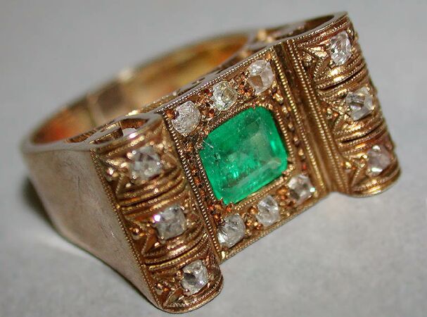 Lot image - Emerald and Diamond Ring