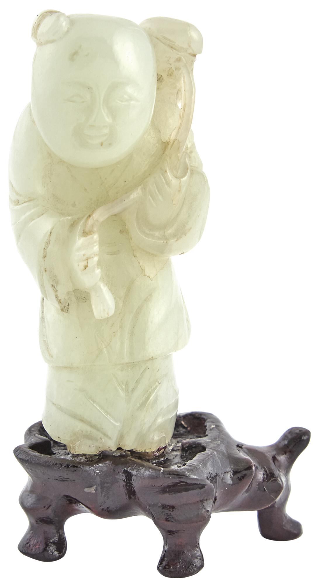 Lot image - A Chinese Pale Celadon Jade Carving of a Boy Attendant