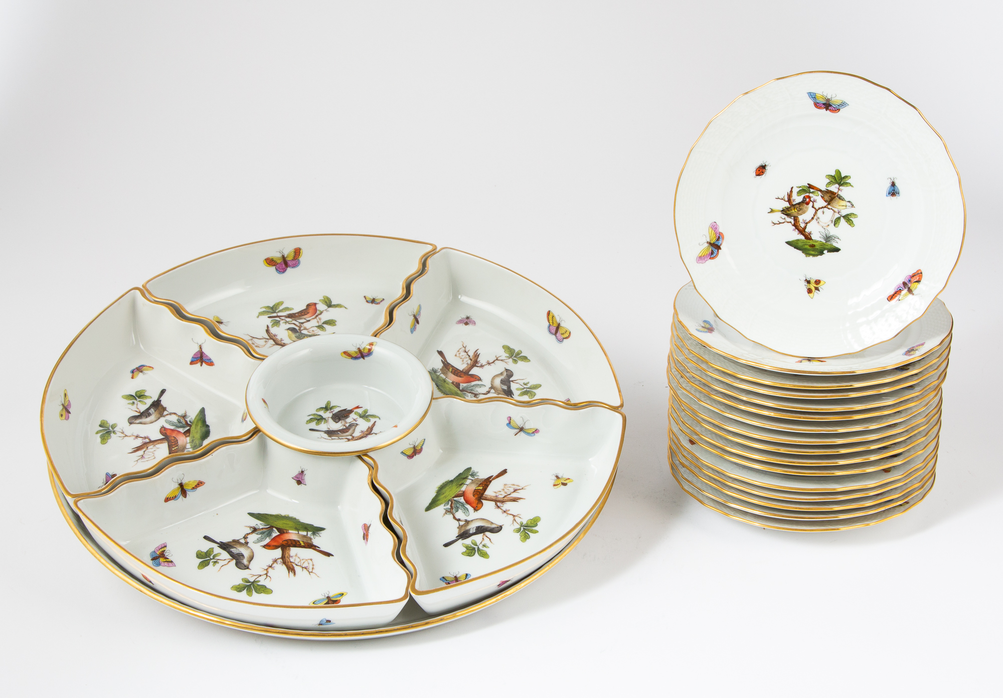 Lot image - Herend Rothschild Bird Pattern Porcelain Table Articles