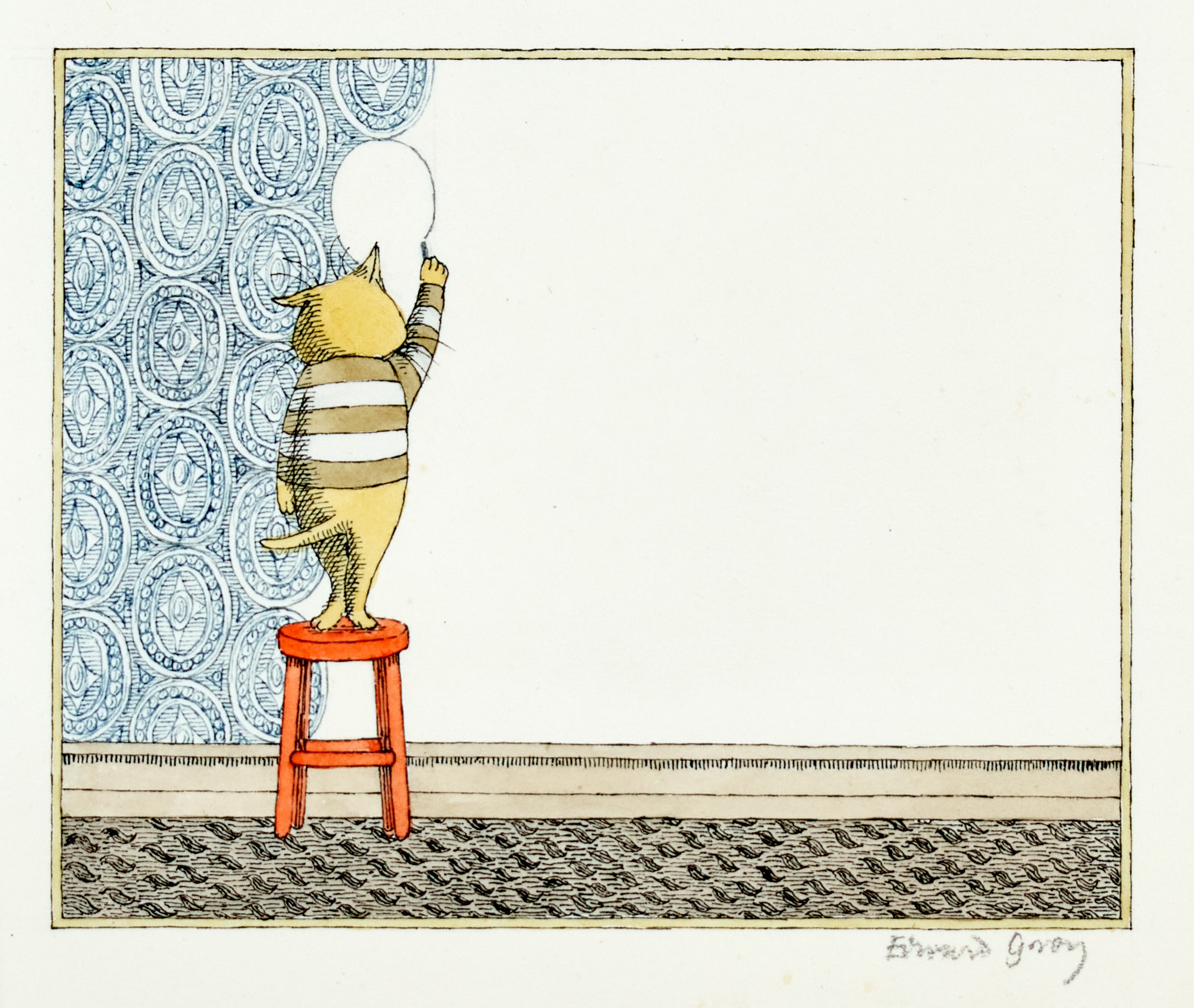 Lot image - GOREY, EDWARD  Original drawing Cat Drawing Wallpaper.