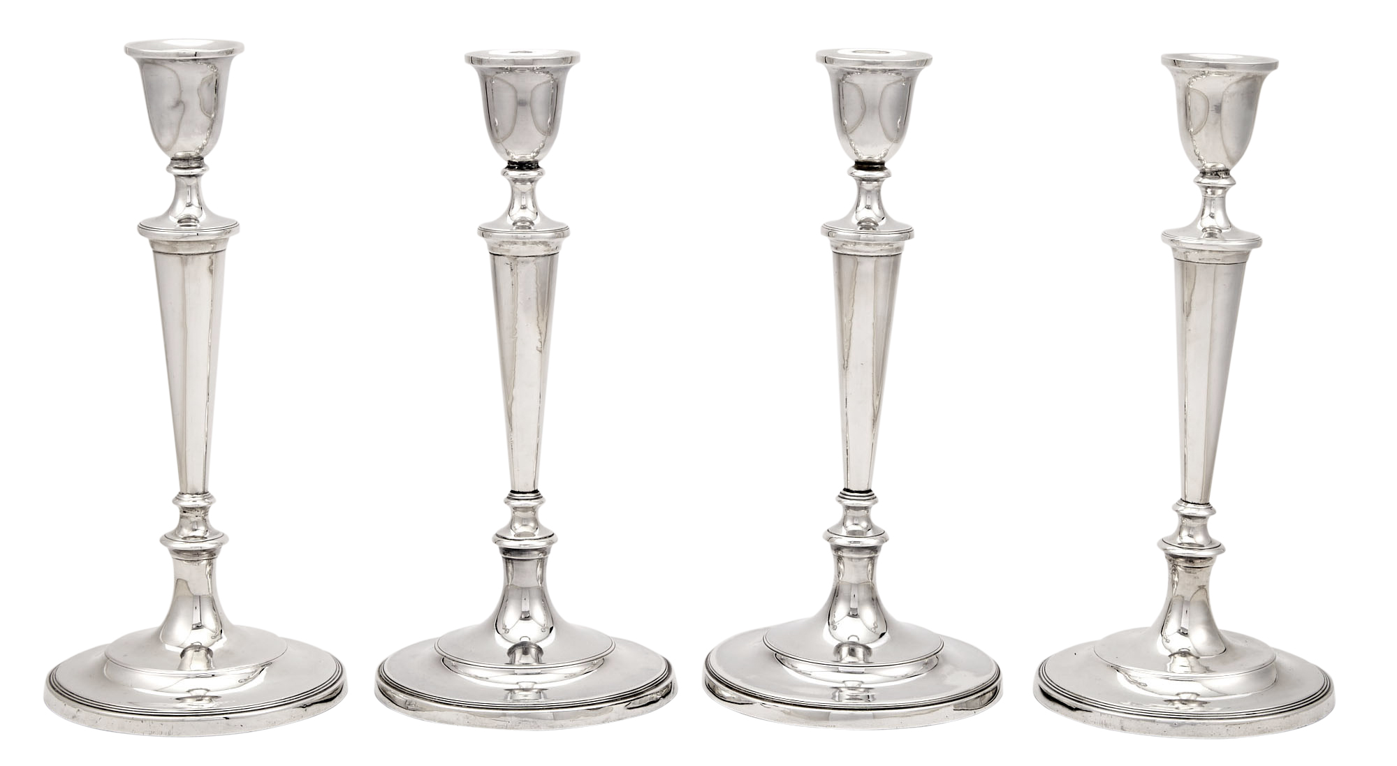 Lot image - Set of Four Assembled George III Sterling Silver Candlesticks