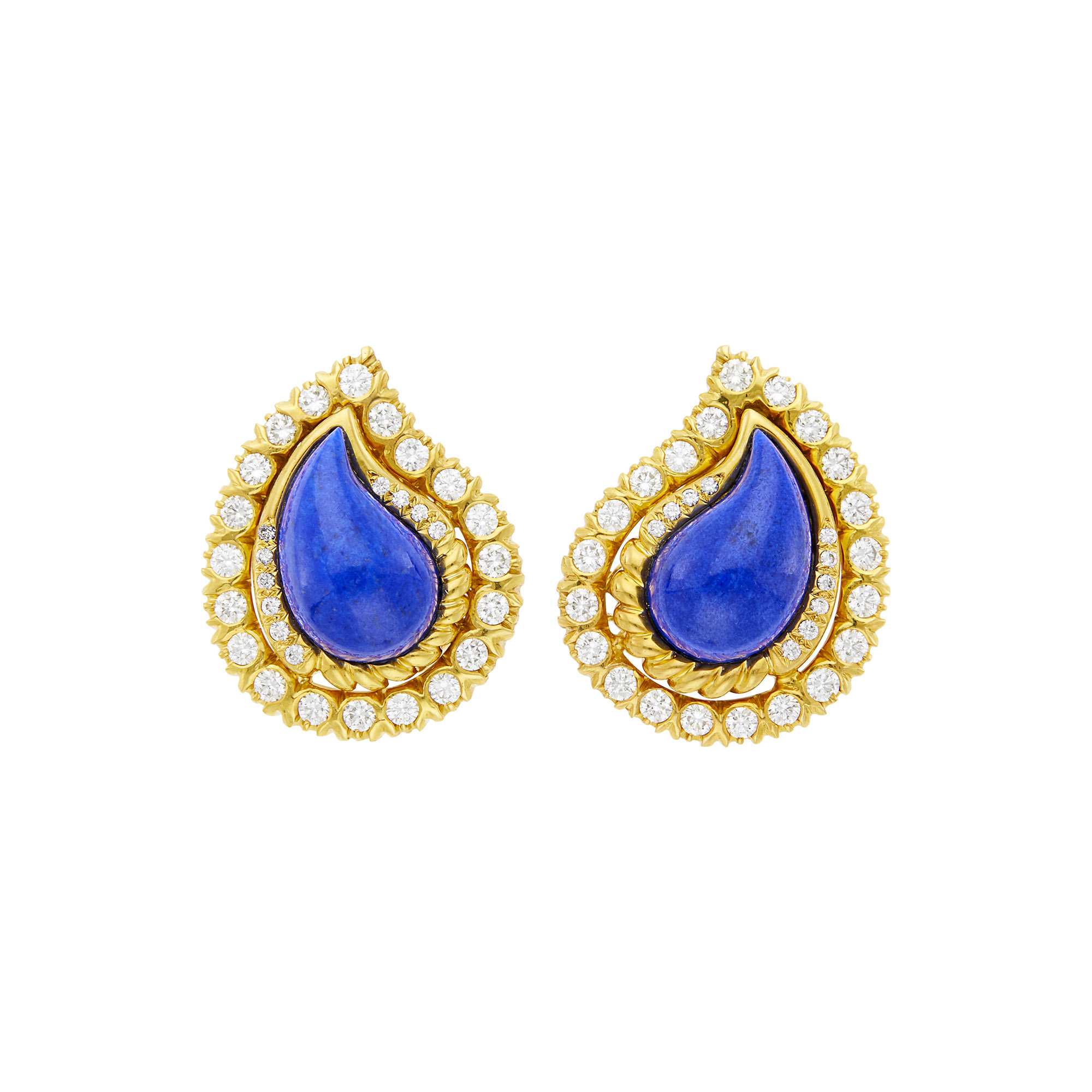 Lot image - Tiffany & Co. Pair of Gold, Lapis and Diamond Earclips