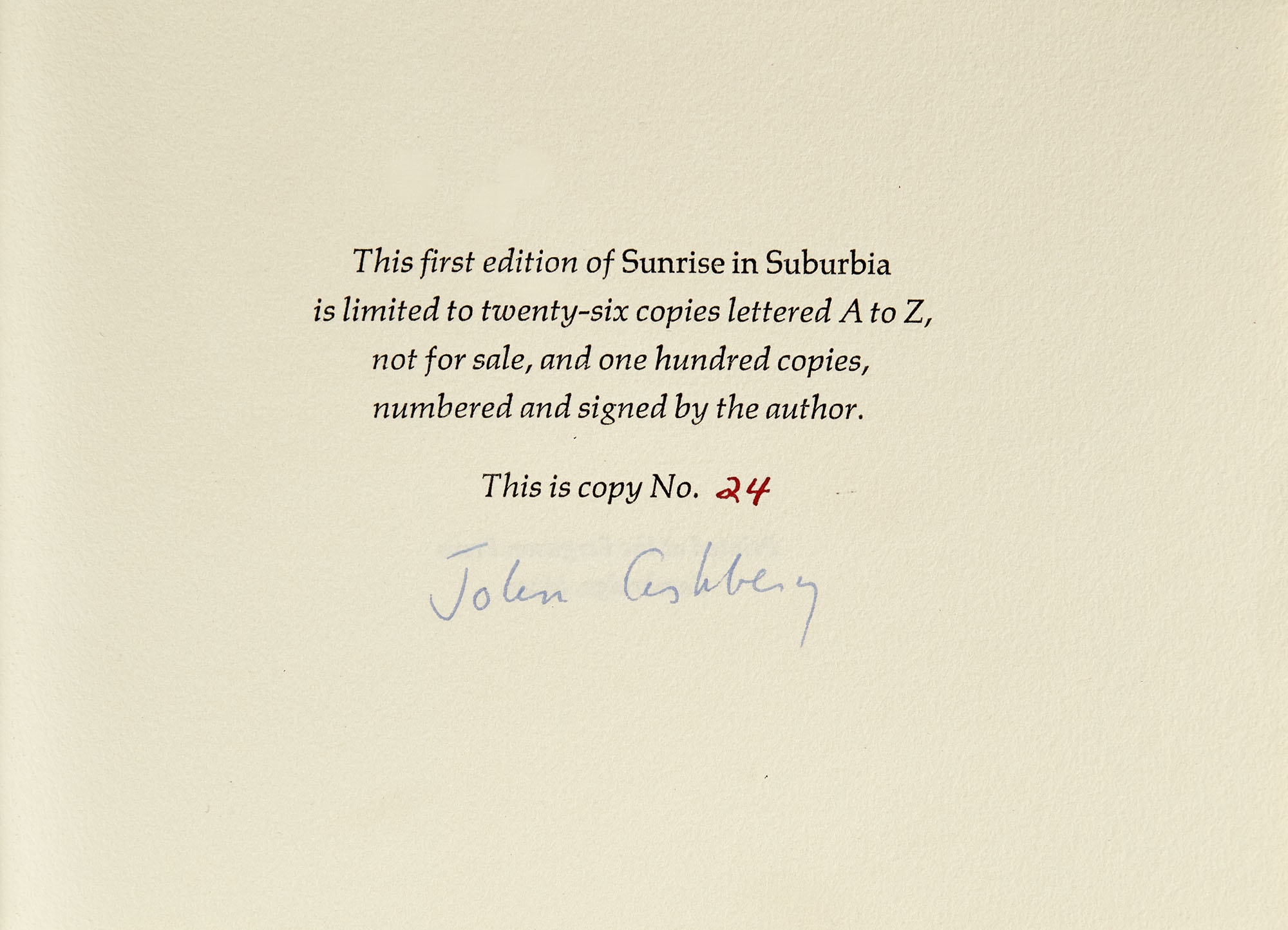 Lot image - ASHBERY, JOHN  Two signed works.
