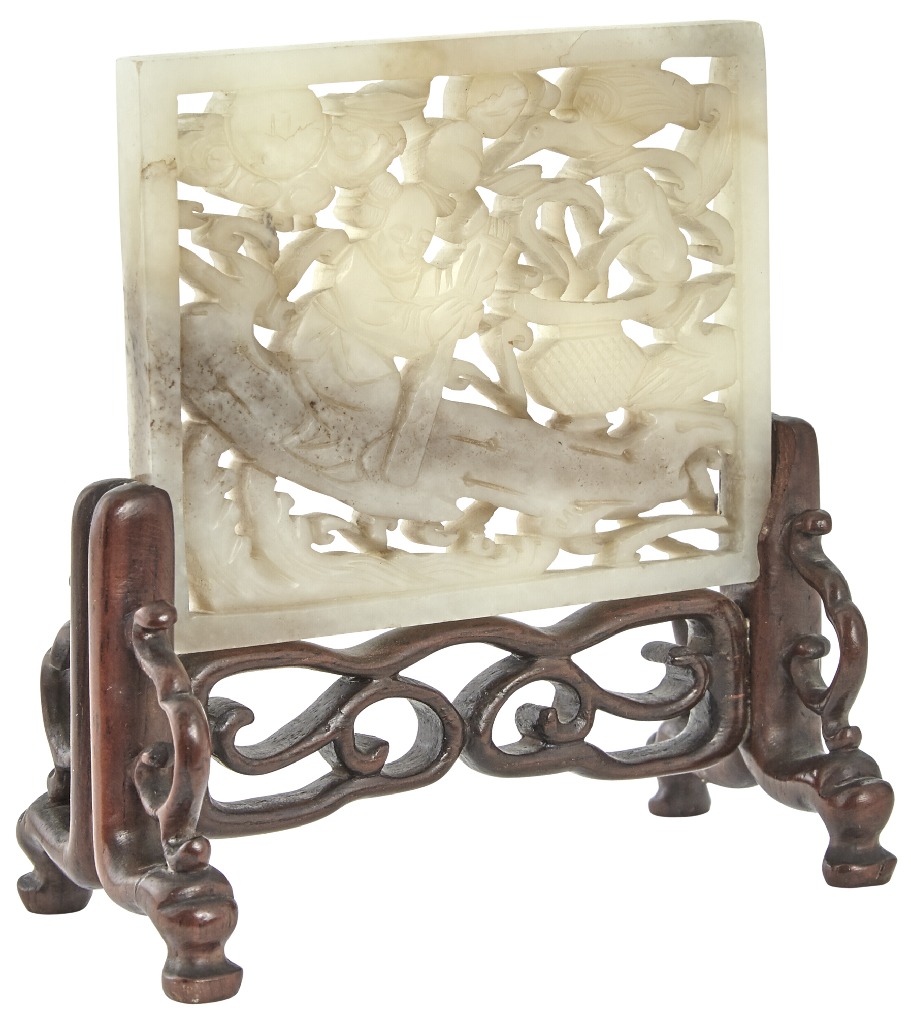 Lot image - A Chinese White Jade Openwork Belt Plaque