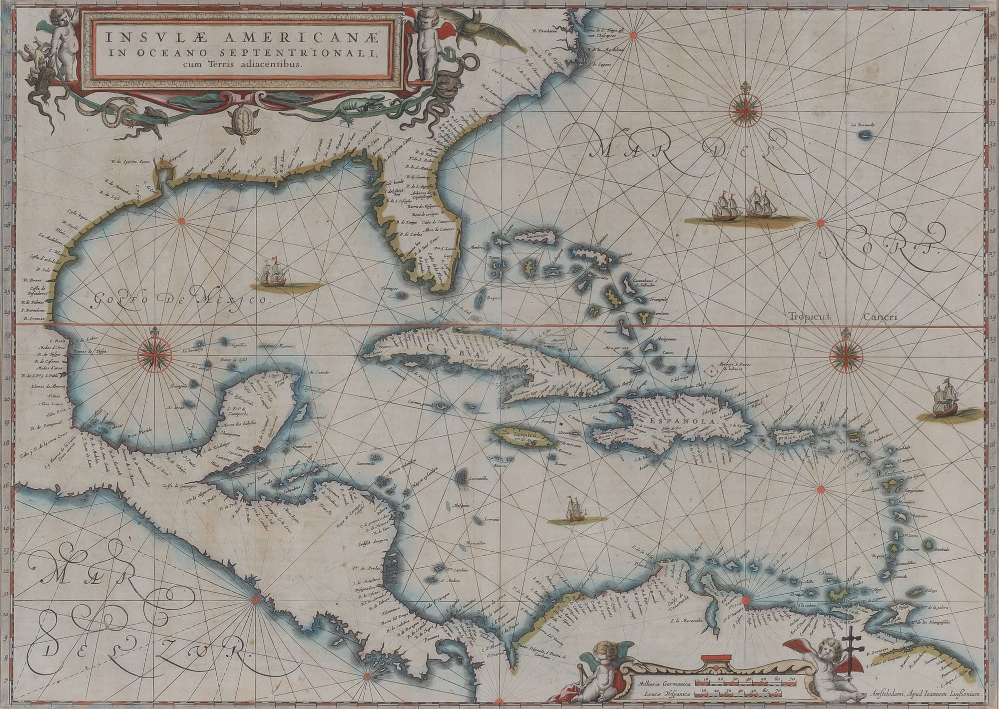 Lot image - [MAP]  JANSSON, JAN. Insulae Americanae in Oceano Septentrionali cum Terris adiacentibus.