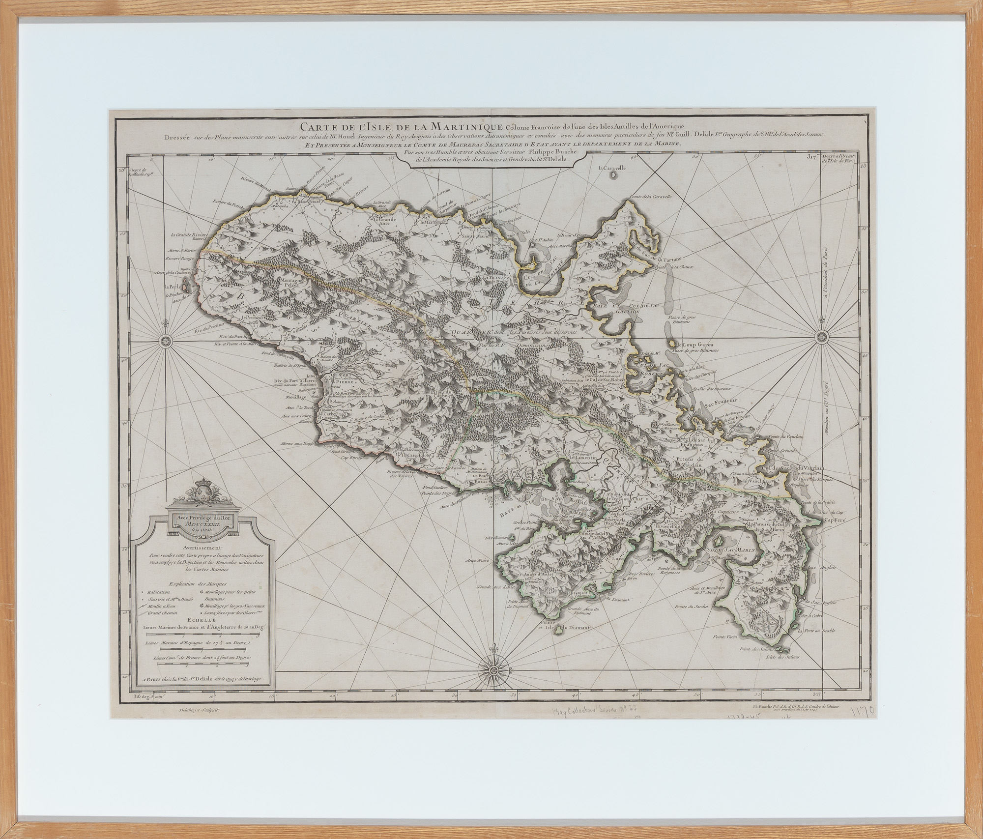 Lot image - [MAP-MARTINIQUE]  DELISLE, GUILLAUME. Carte de lIsle de la Martinique Colonie Francoise de lune des Isles Antilles de lAmerique.