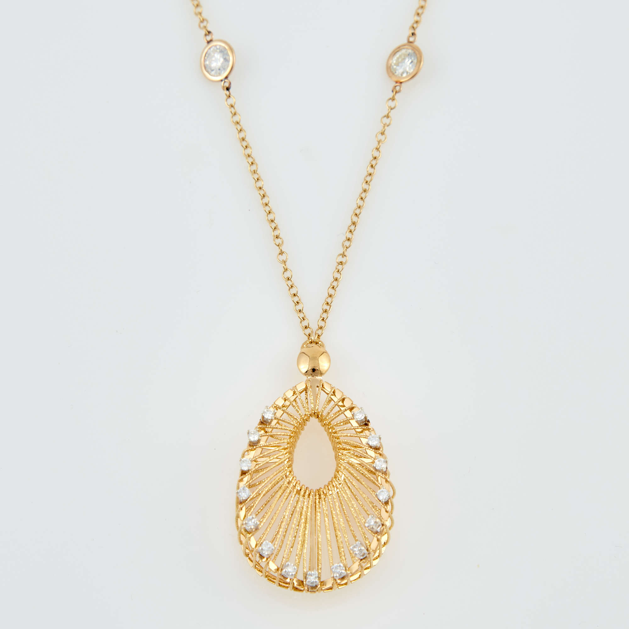 Lot image - Diamond Necklace, 17 diamonds, 2 stones about 1.00 ct., 15 stones about 0.60 ct., 18K 8 dwt.