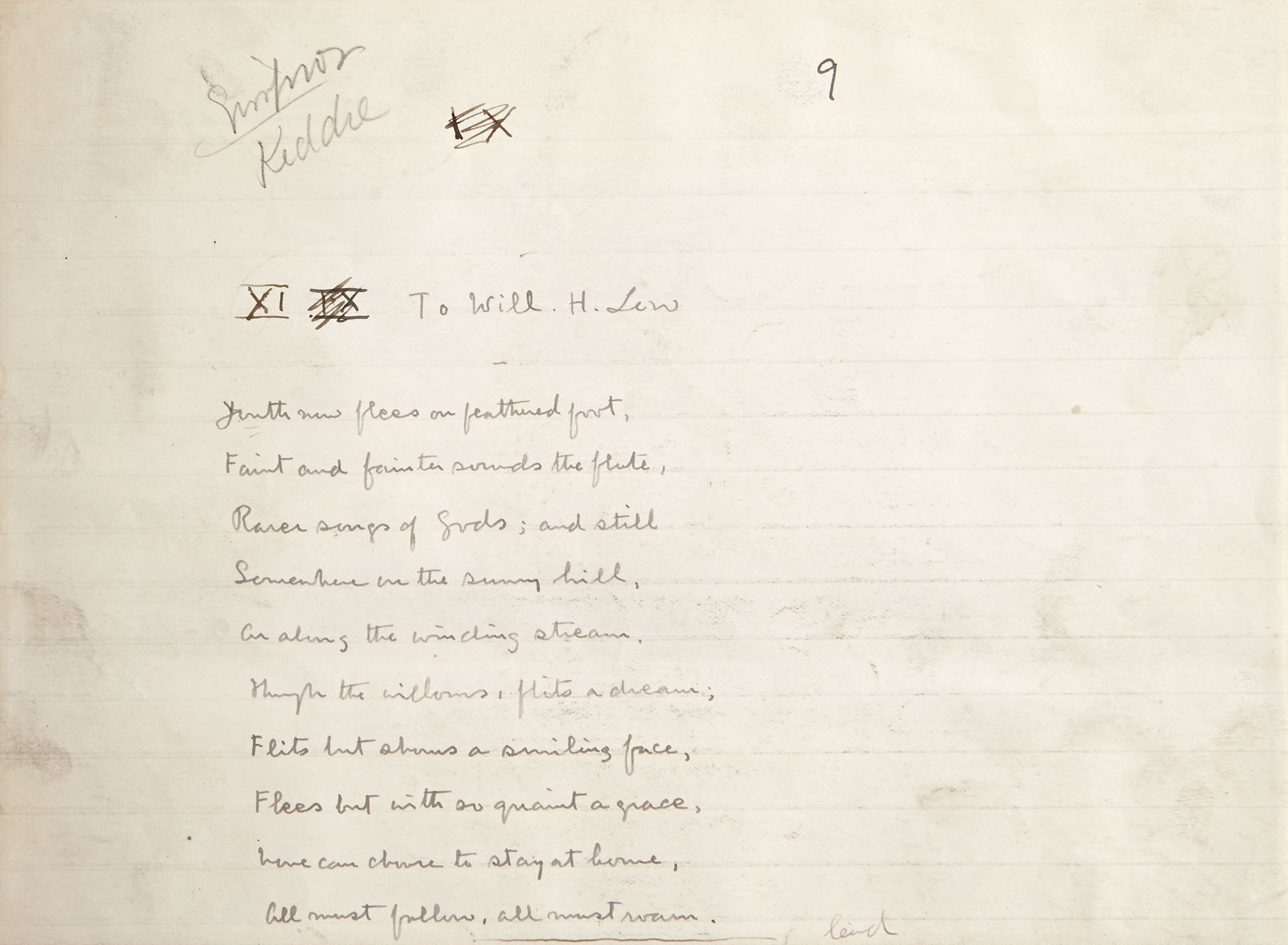 Lot image - STEVENSON, ROBERT LOUIS  Autograph fair copy of his poem To Will H. Low.
