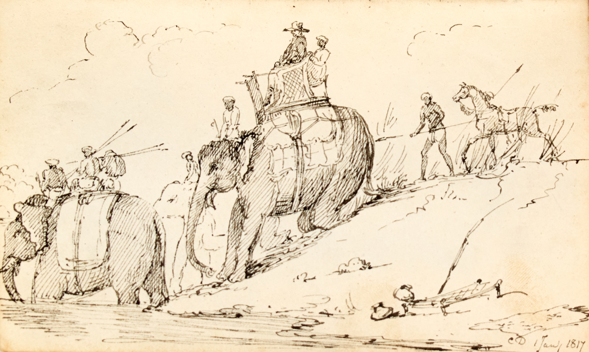 Lot image - PRINSEP, WILLIAM; DOYLY, CHARLES  Sketchbook and commonplace book of William Prinsep.