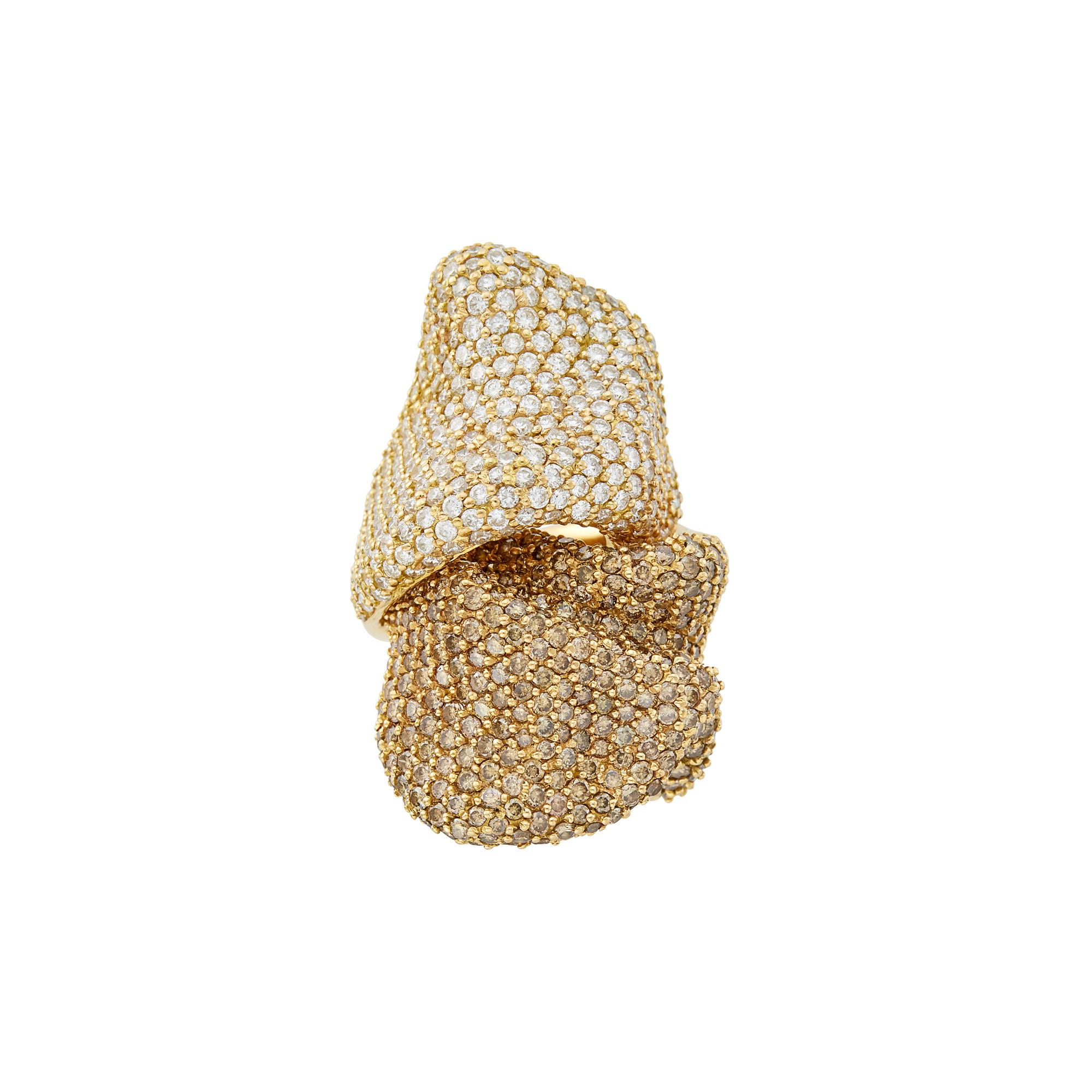 Lot image - Wide Gold, Diamond and Brown Diamond Ring