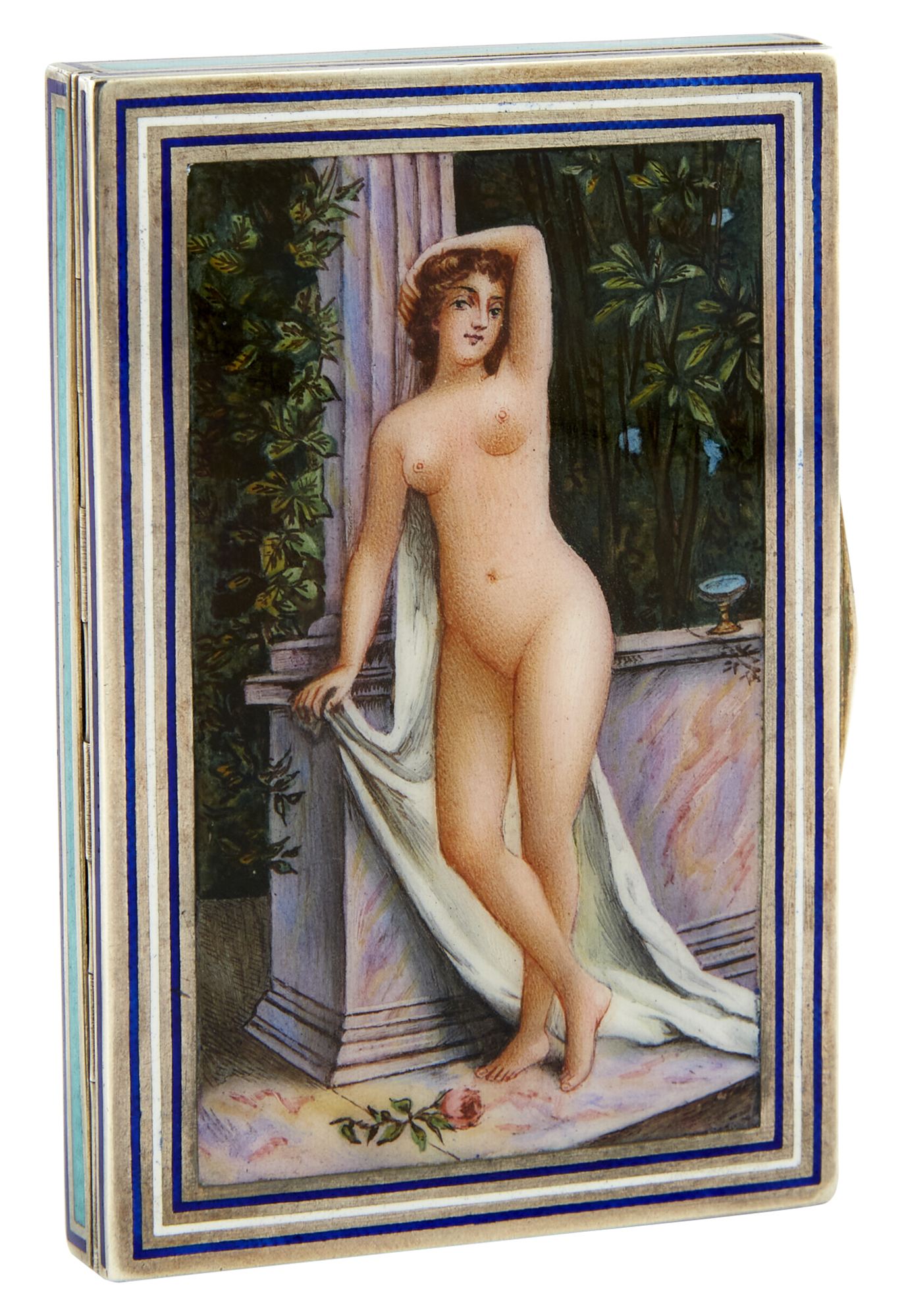 Lot image - Austrian Silver and Enamel Novelty Erotic Cigarette Case