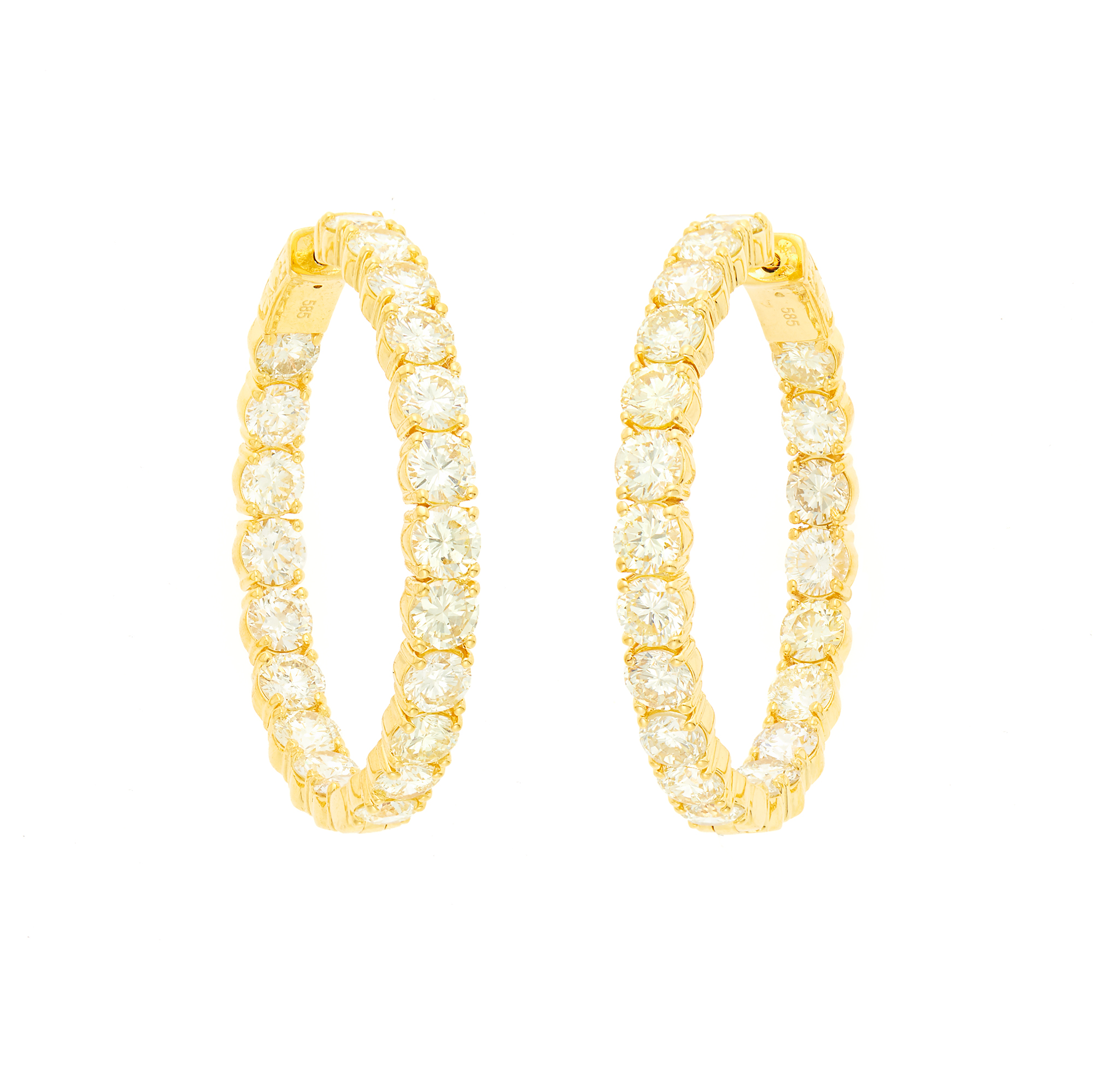 Lot image - Pair of Gold and Colored Diamond Hoop Earrings
