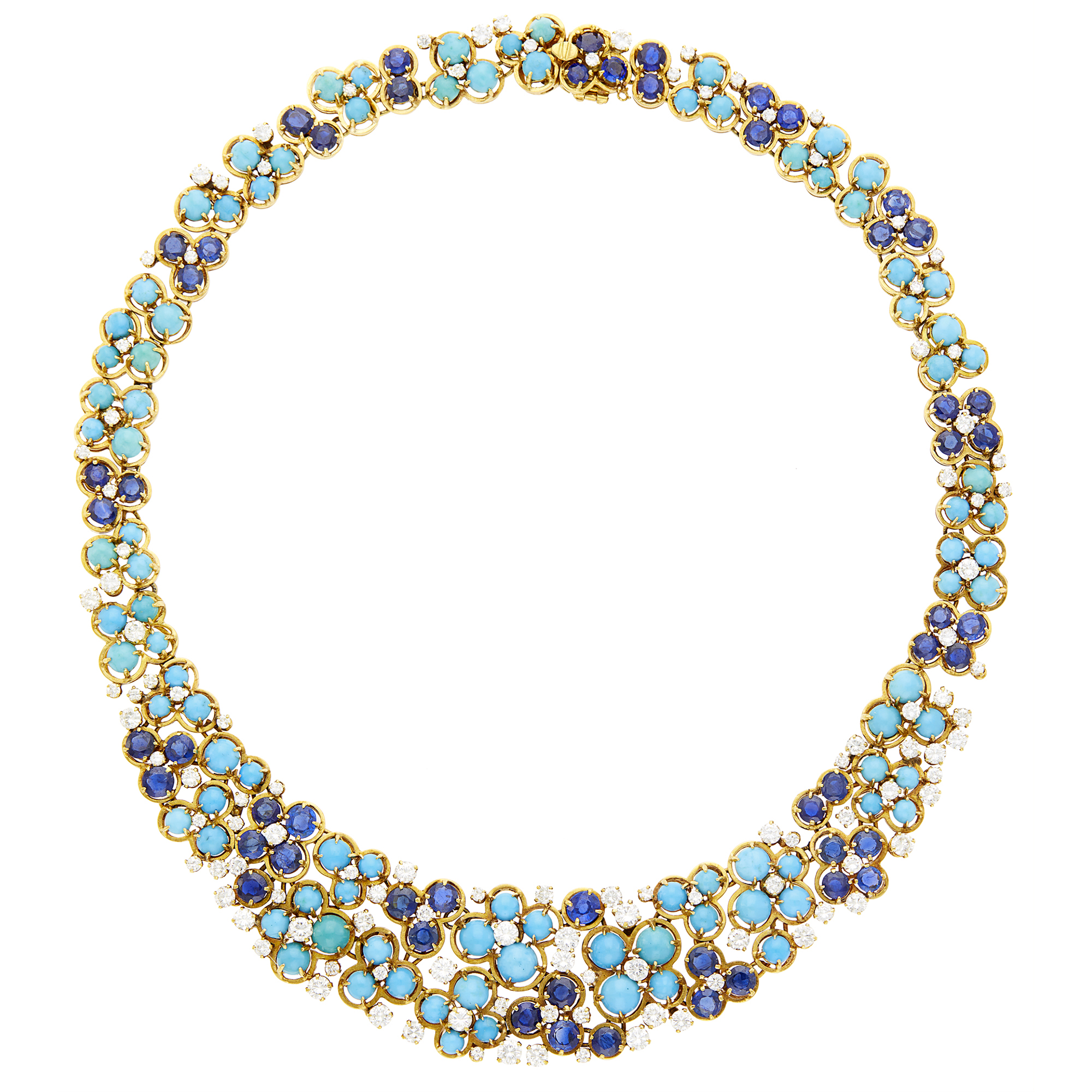 Lot image - Van Cleef & Arpels Gold, Turquoise, Sapphire and Diamond Bib Necklace