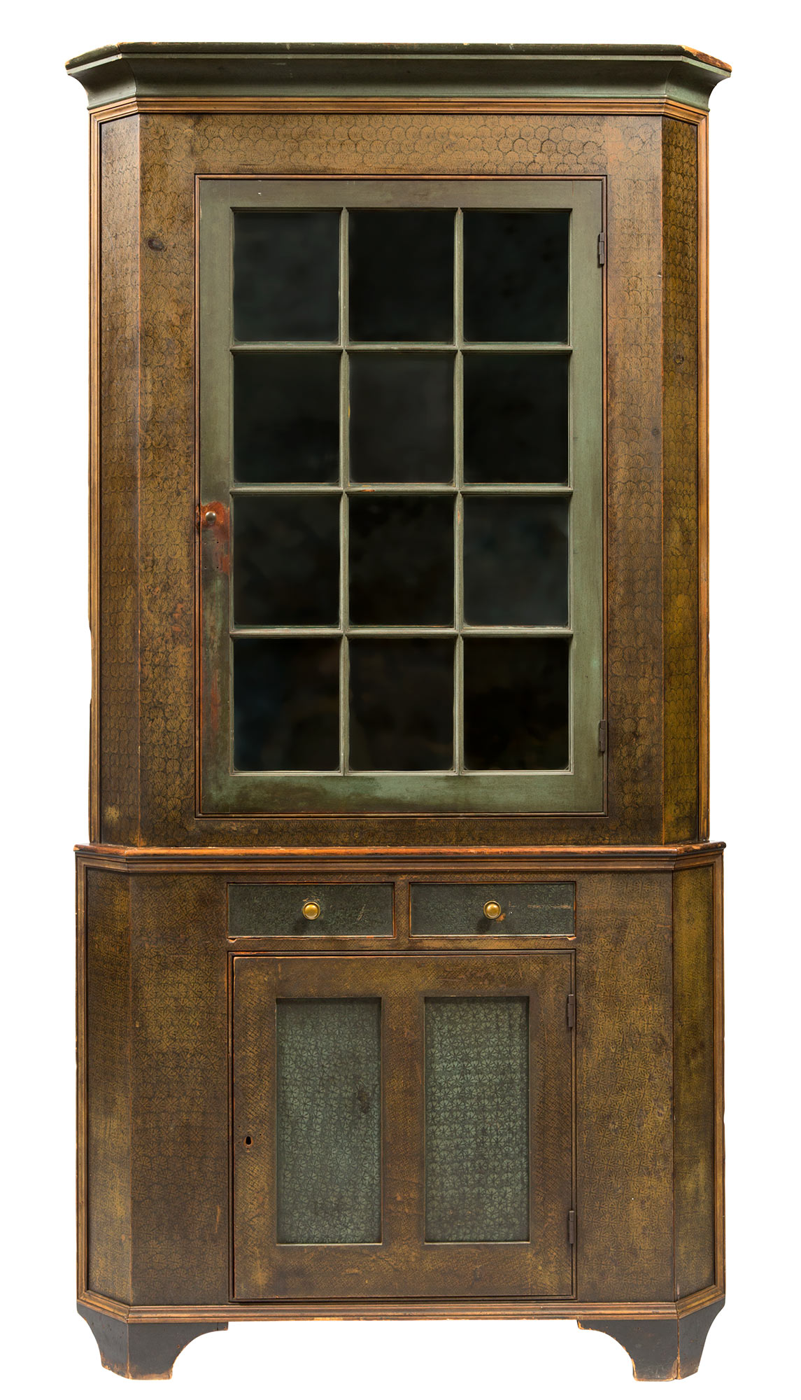 Lot image - Federal Grain Painted Corner Cupboard