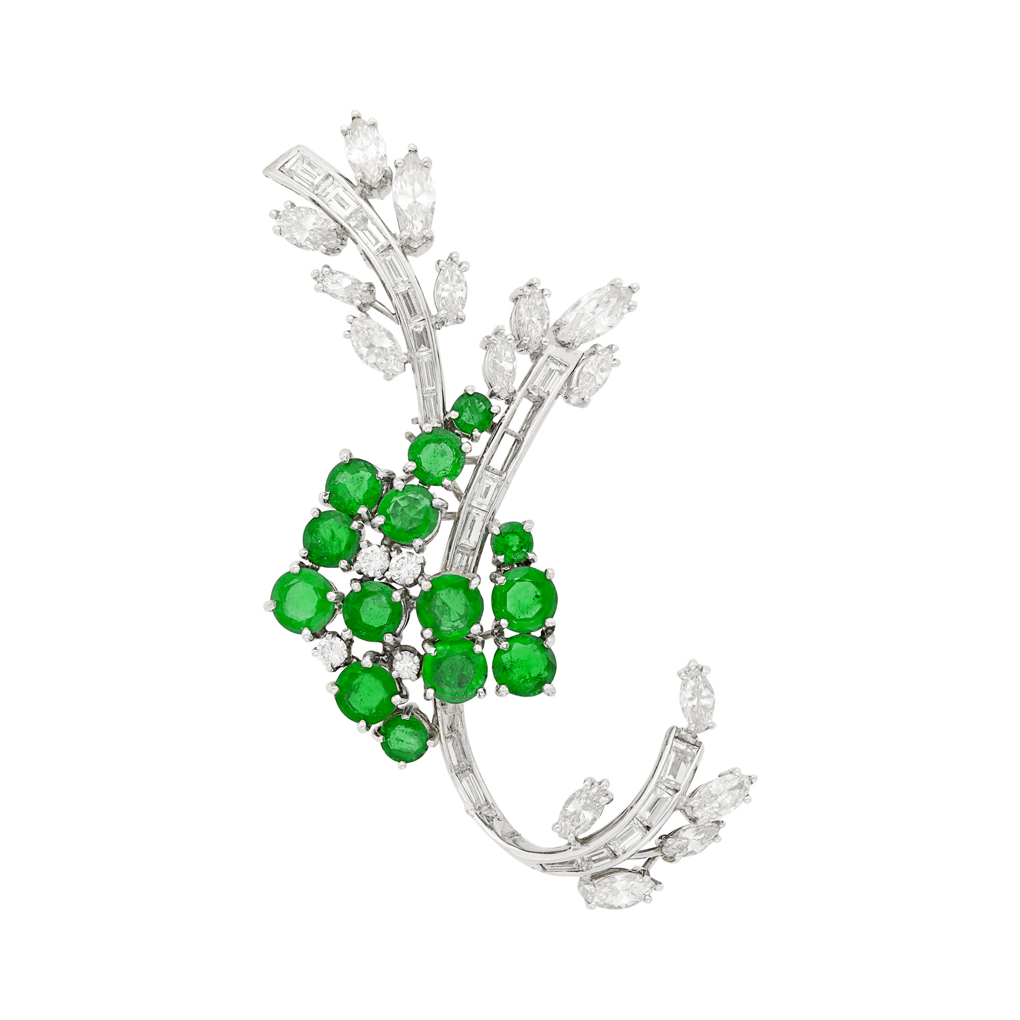 Lot image - Platinum, Emerald and Diamond Clip-Brooch