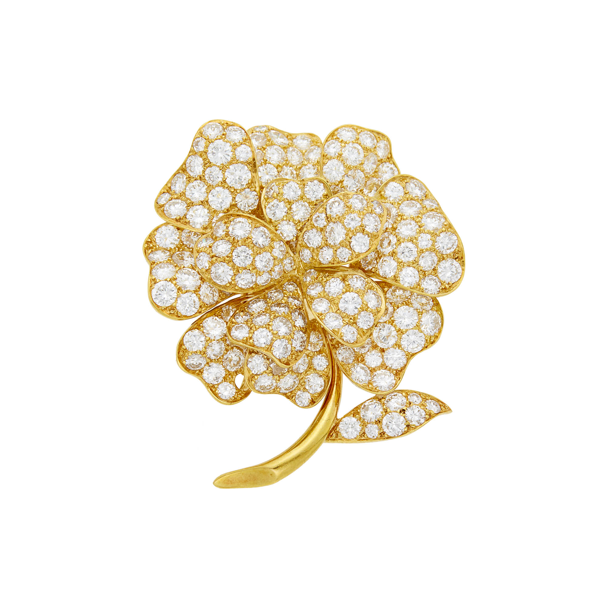 Lot image - Van Cleef & Arpels Gold and Diamond Flower Clip-Brooch