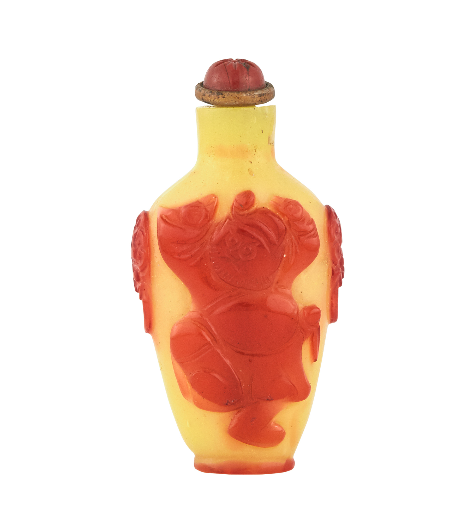Lot image - Chinese Red Overlay Yellow Glass Miniature Snuff Bottle