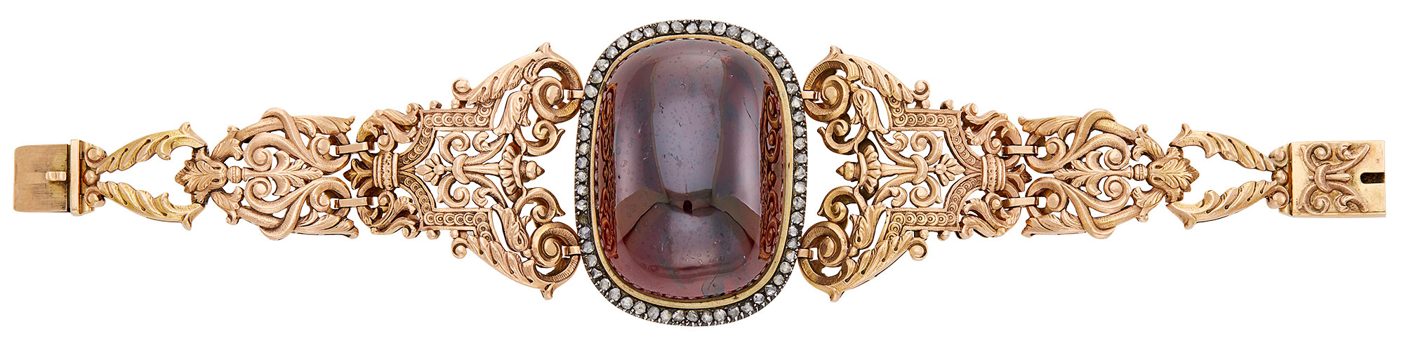 Lot image - Russian Gold, Garnet and Diamond Bracelet