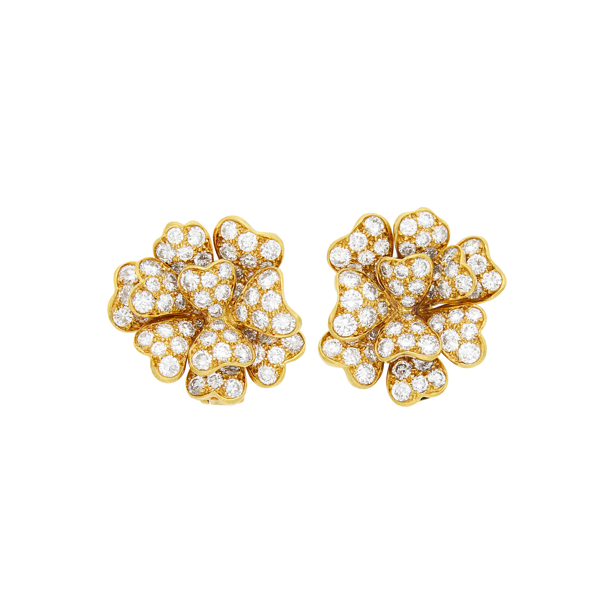 Lot image - Van Cleef & Arpels Pair of Gold and Diamond Flower Earclips