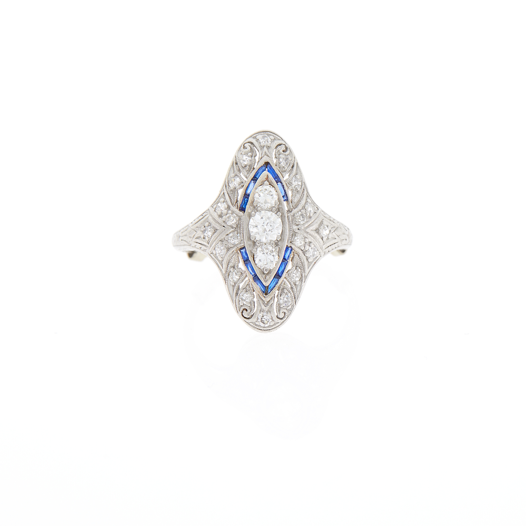 Lot image - Platinum, Diamond and Synthetic Sapphire Ring