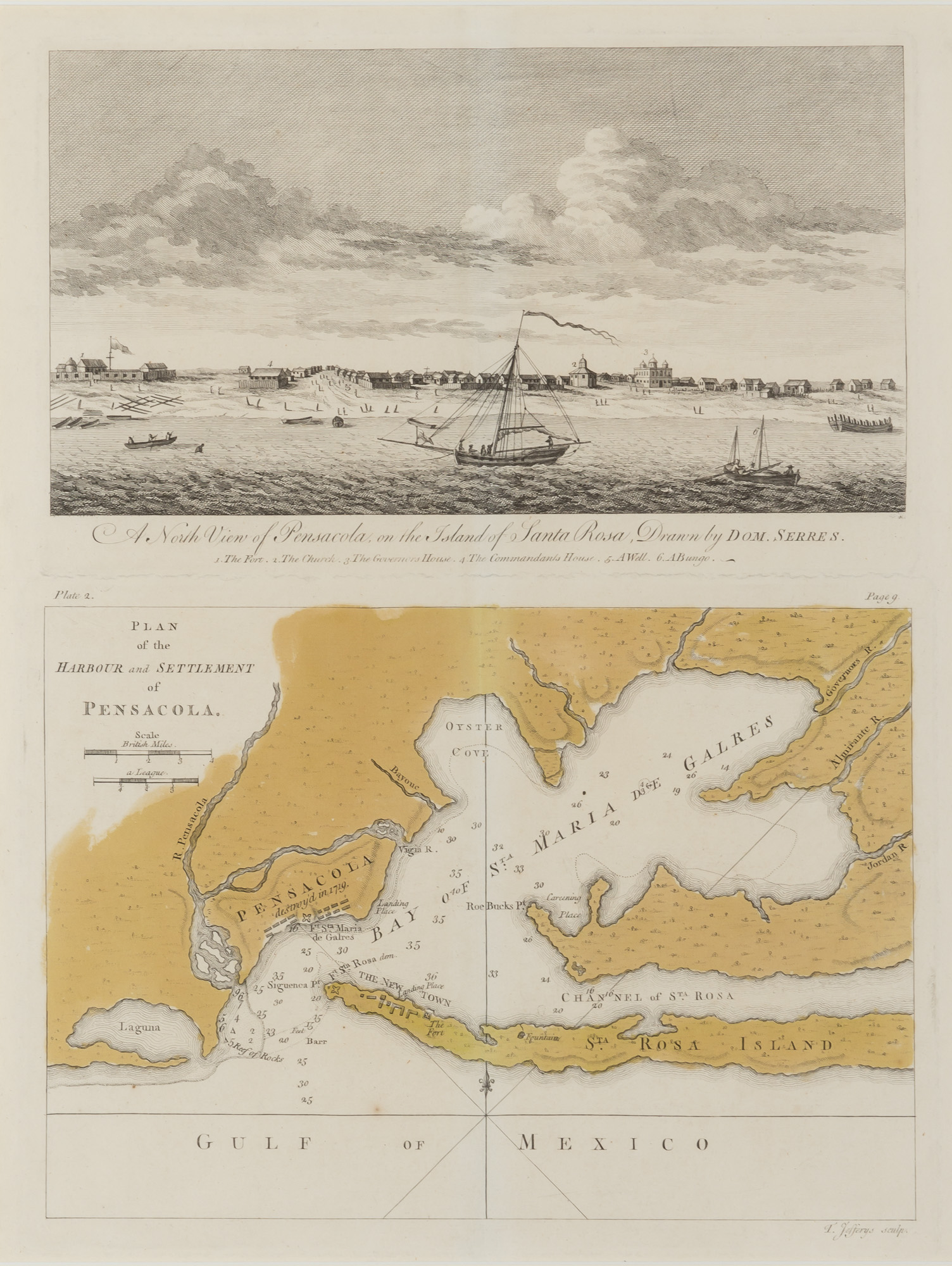 Lot image - [MAPS-FLORIDA]  Group of five antique maps and views of Pensacola and St. Augustine.