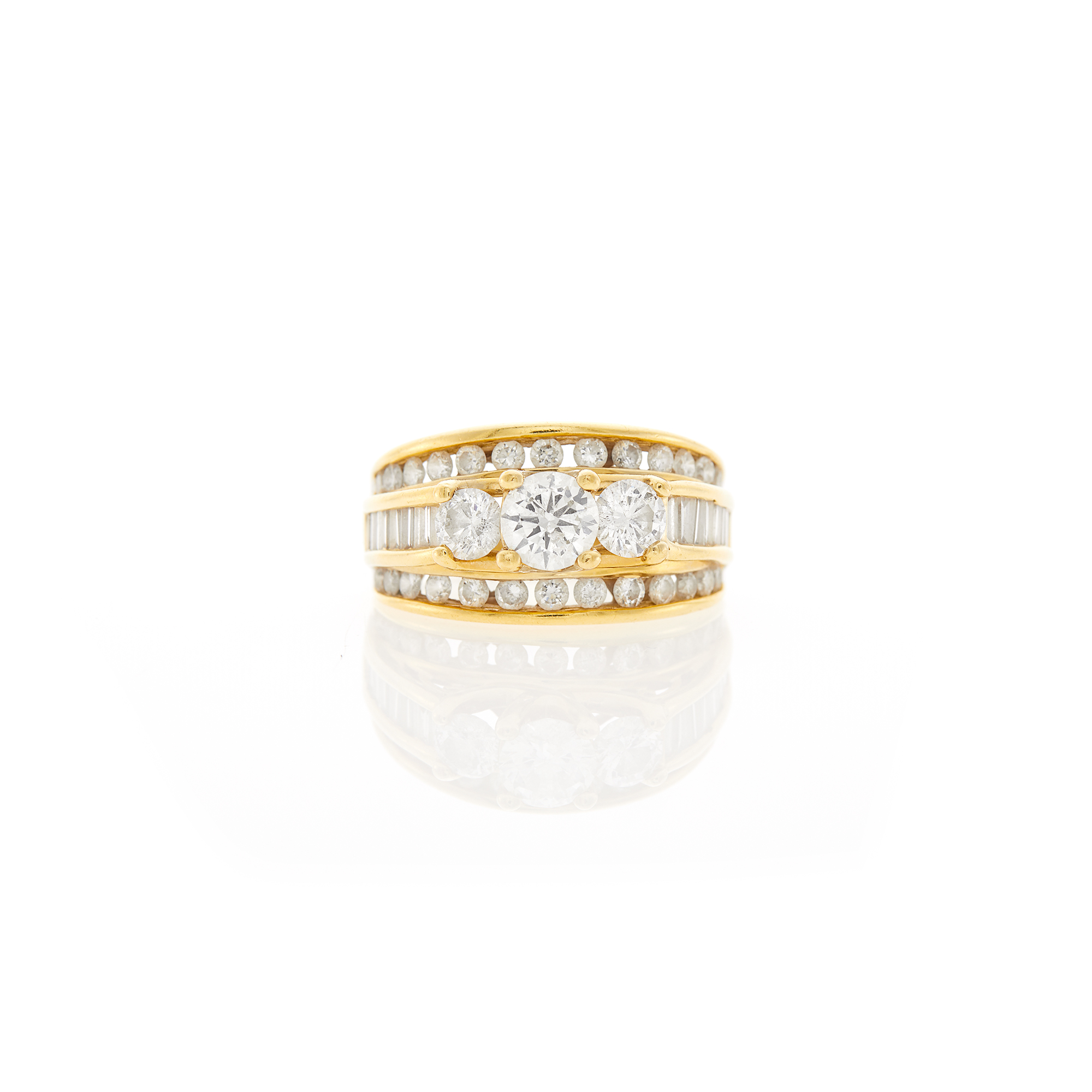 Lot image - Wide Gold and Diamond Band Ring