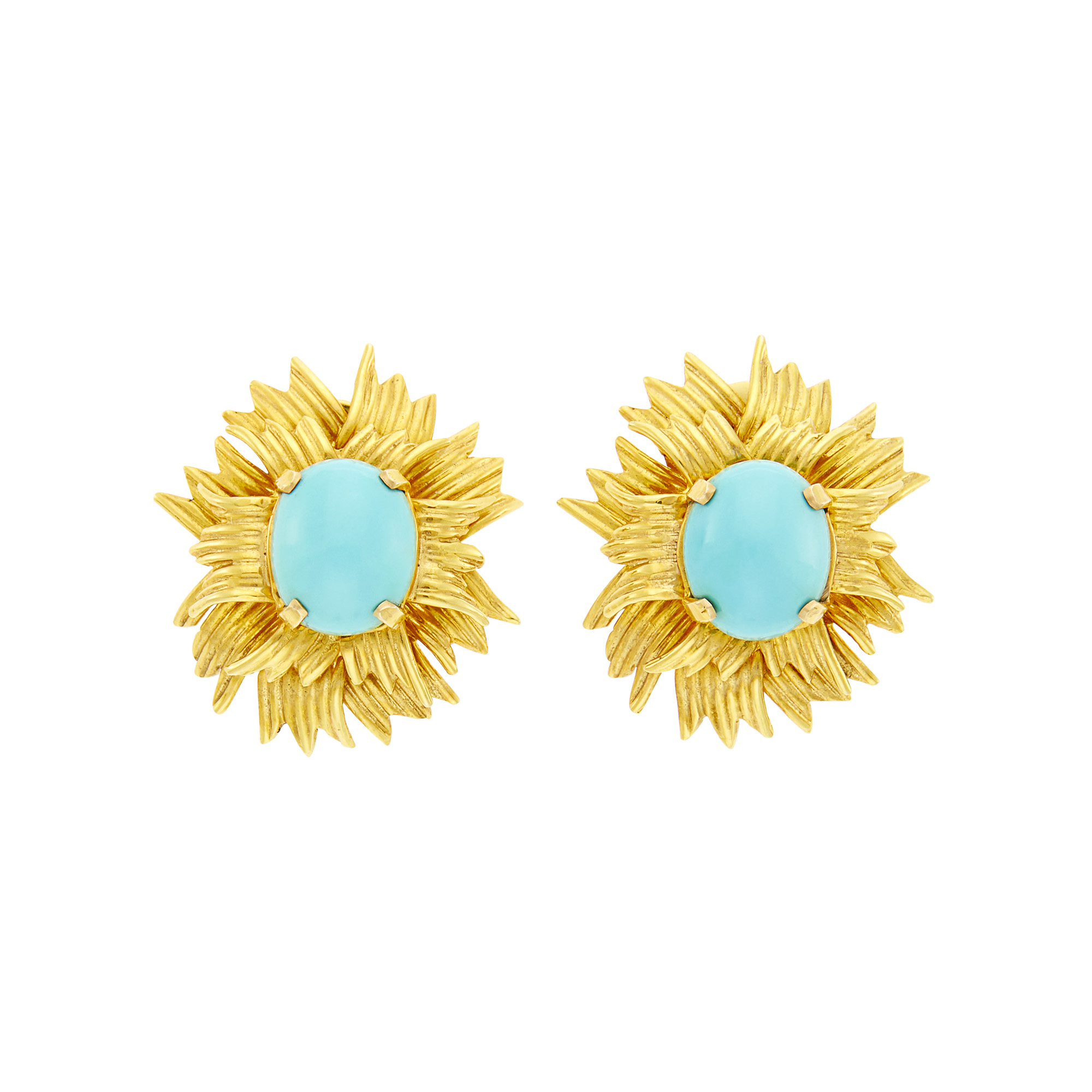 Lot image - Pair of Gold and Turquoise Flower Earclips
