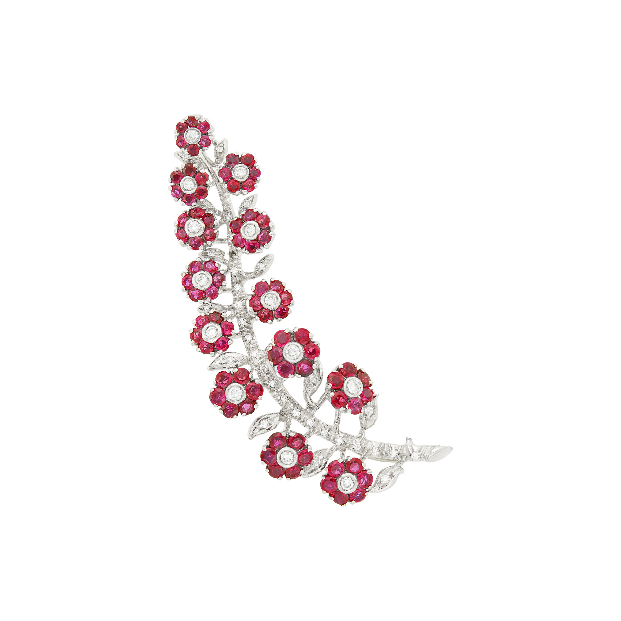 Lot image - White Gold, Ruby and Diamond Spinning Floret Brooch