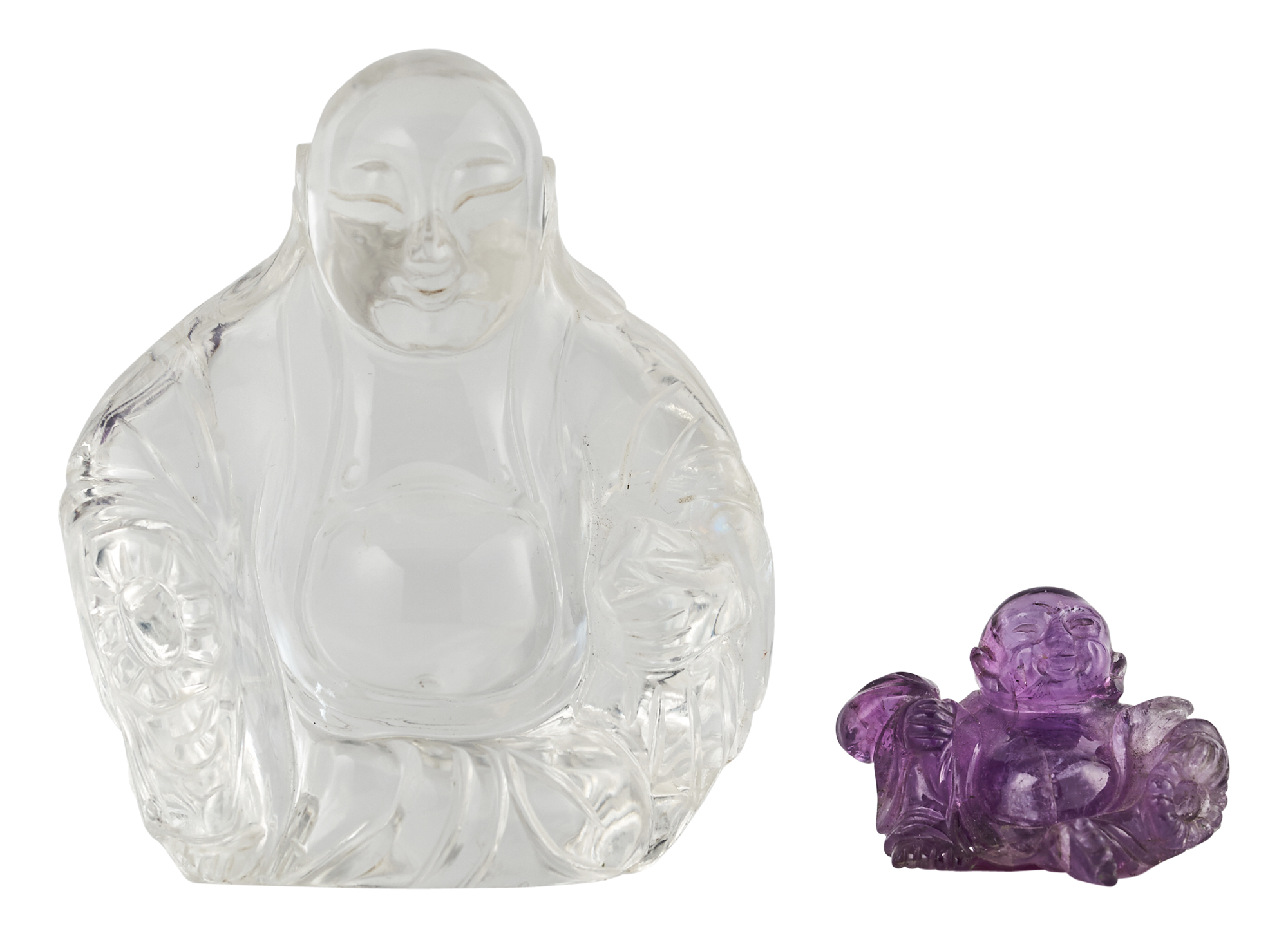 Lot image - Two Chinese Carved Hardstone Figures of Budai