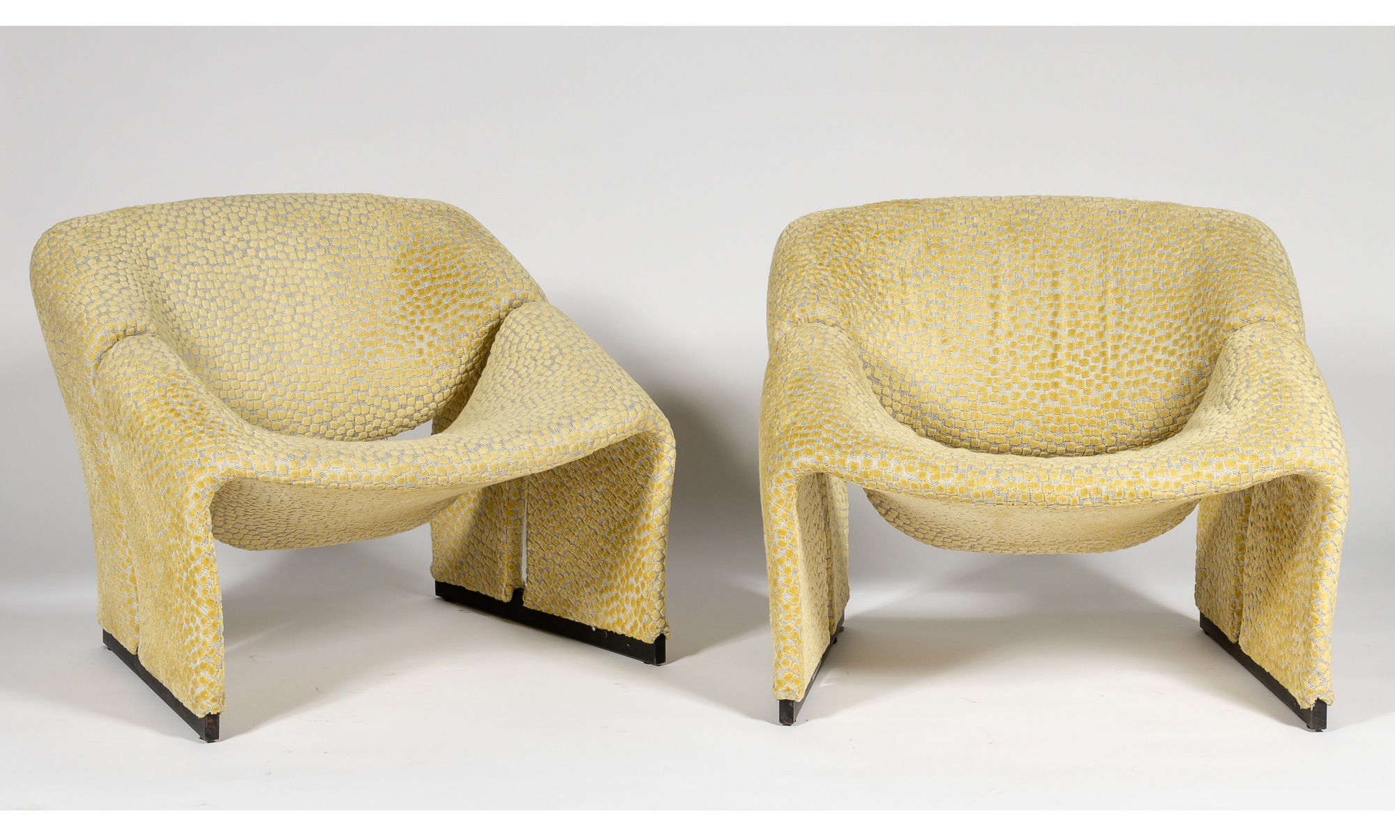 Lot image - Pair of Pierre Paulin Upholstered and Painted Metal Model F-598 Groovy