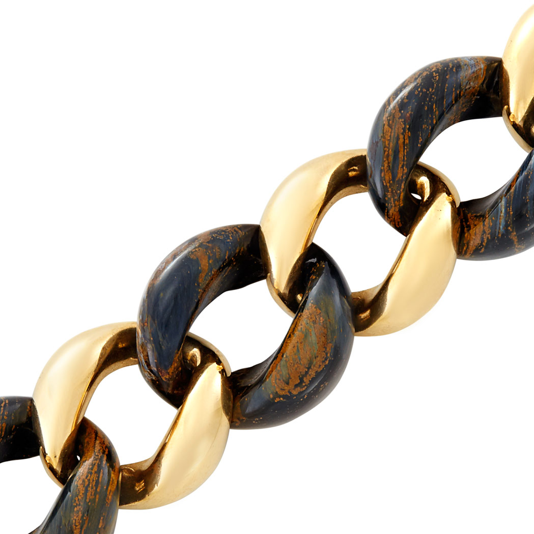 Lot image - Gold and Pietersite Curb Link Bracelet, Seaman Schepps