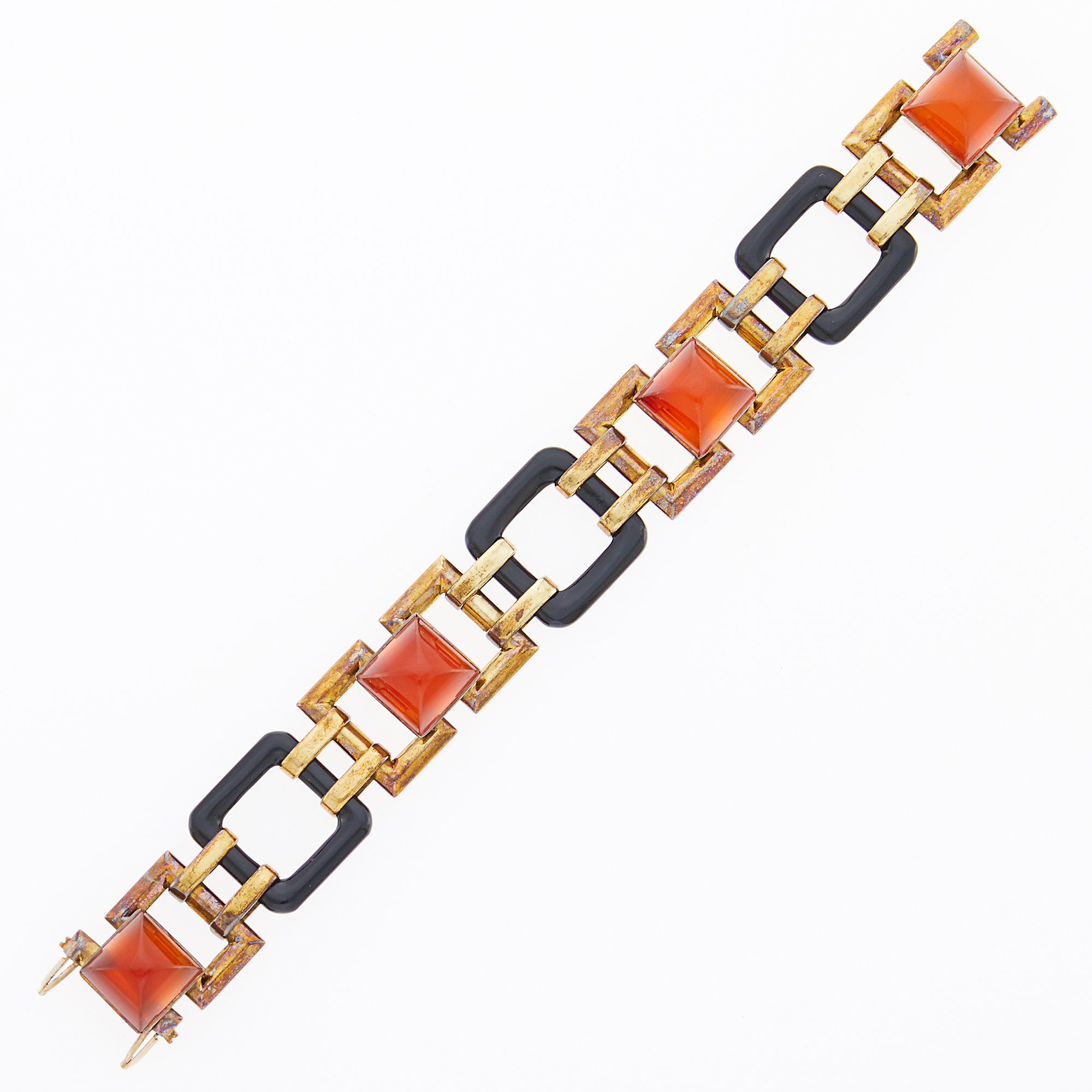 Lot image - Gold, Black Onyx and Carnelian Bracelet