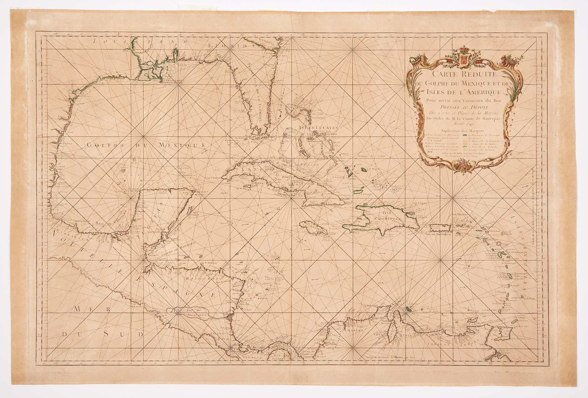 Lot image - [MAP-GULF]  BELLIN, JACQUES NICOLAS. Carte Reduite du Golphe du Mexique et des Isles de lAmerique pour Servir aux Vaisseaux du Roy.