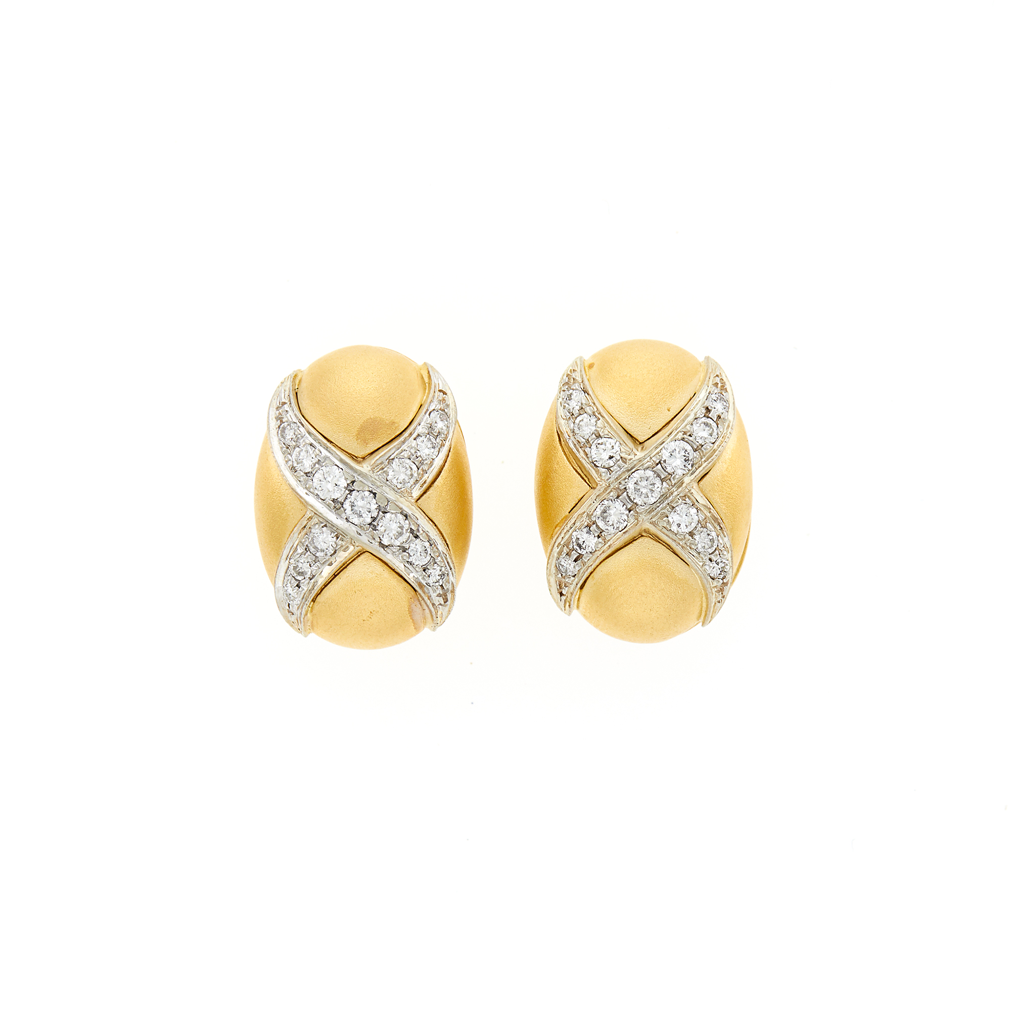 Lot image - Pair of Two-Color Gold and Diamond Earrings