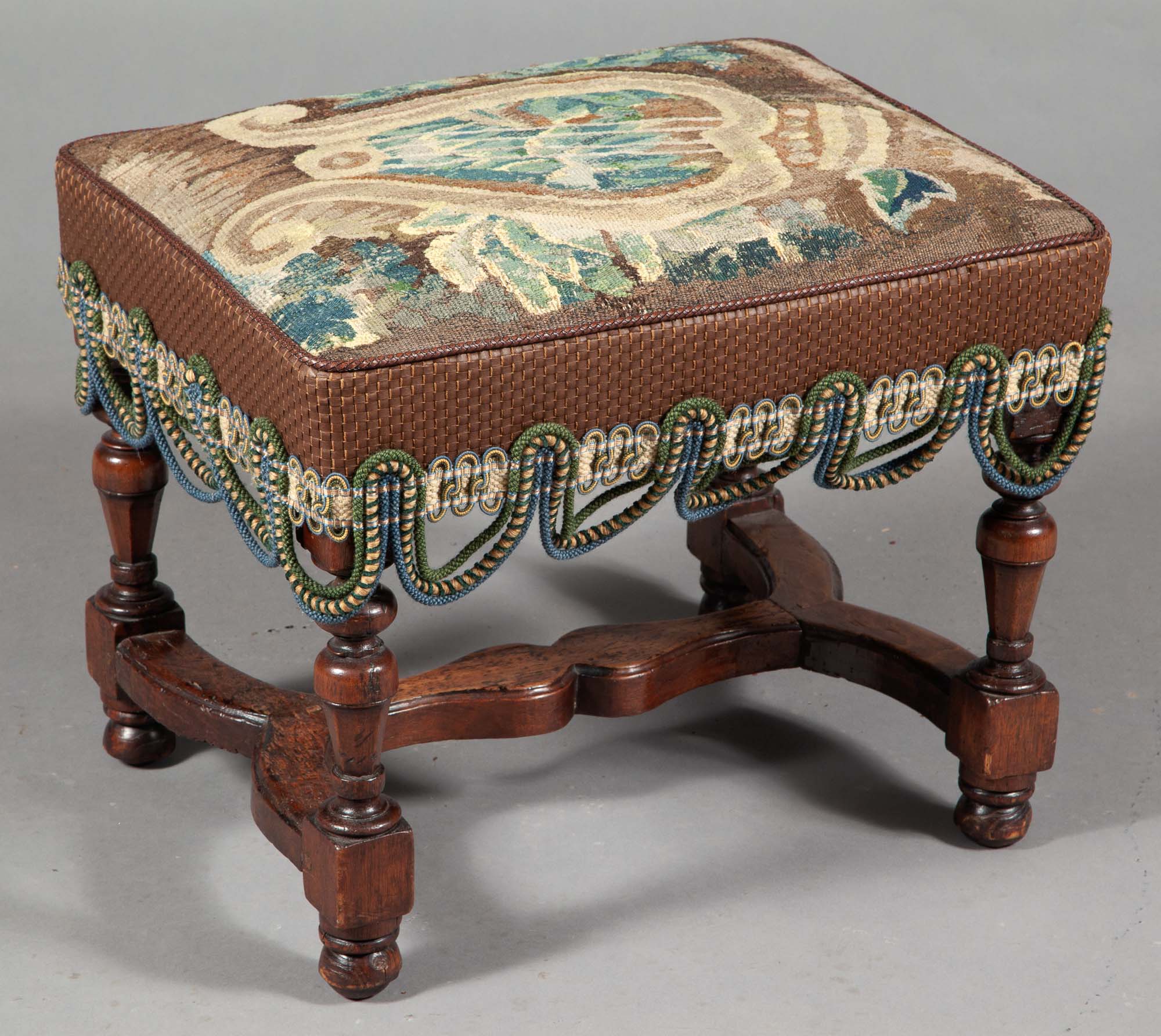 Lot image - Louis XIV Walnut and Tapestry-Upholstered Stool