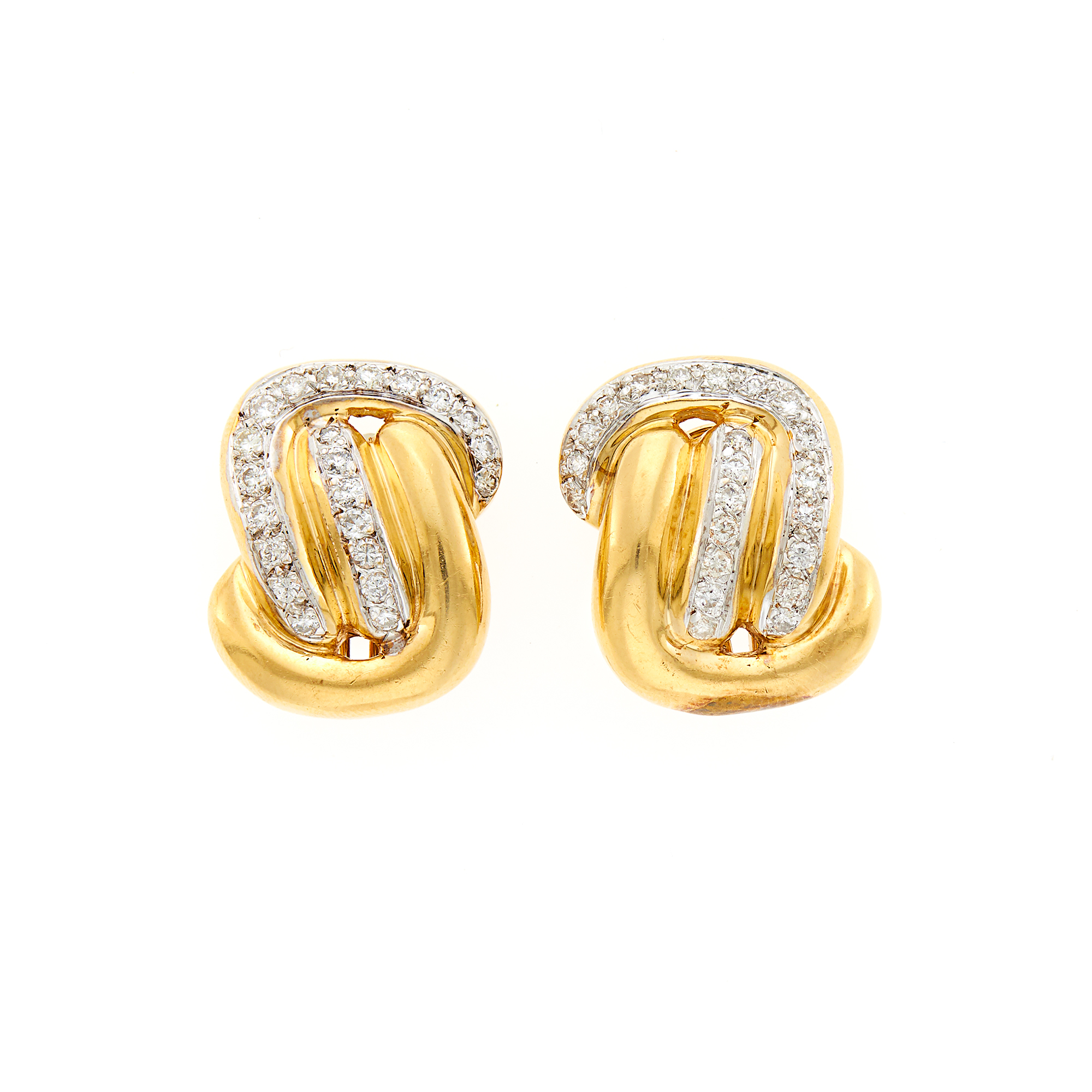 Lot image - Pair of Two-Color Gold and Diamond Earrings