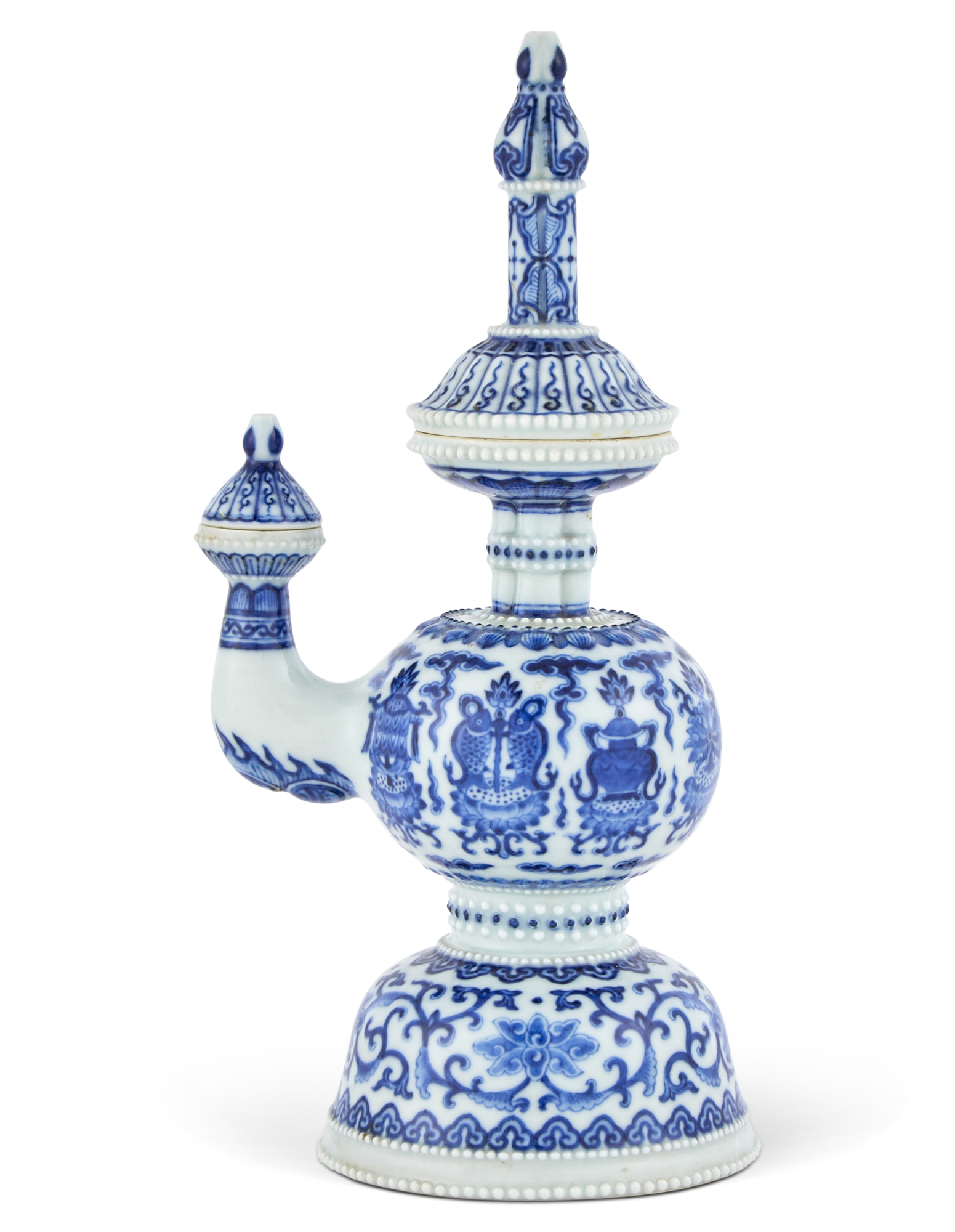 Lot image - A Rare and Unusual Imperial Chinese Blue and White Porcelain Tibetan-Style Ewer