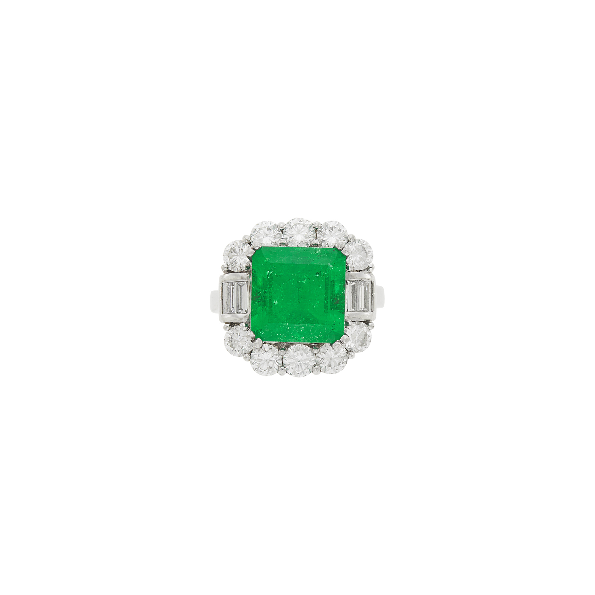 Lot image - Platinum, Emerald and Diamond Ring