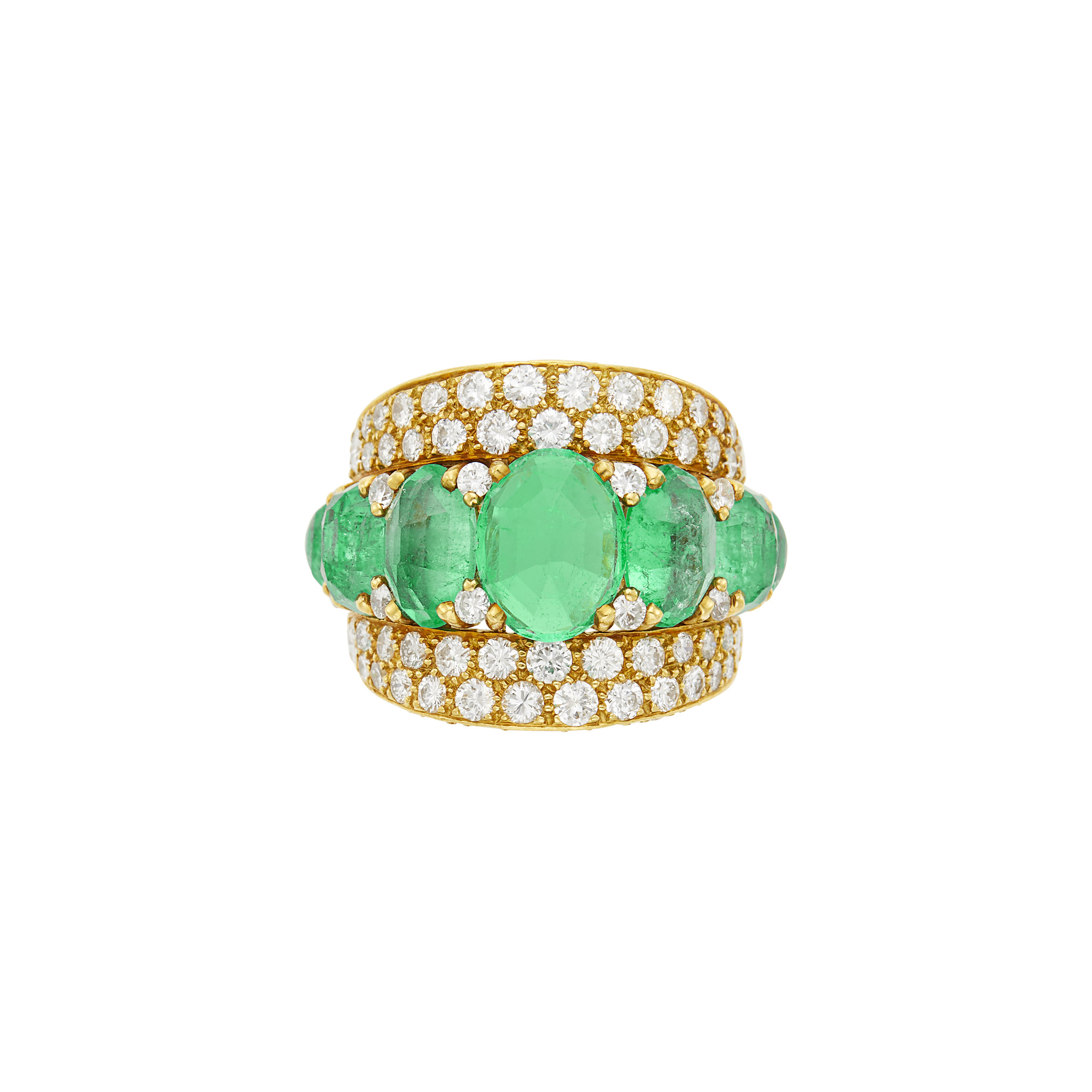 Lot image - David Webb Gold, Emerald and Diamond Bombé Ring