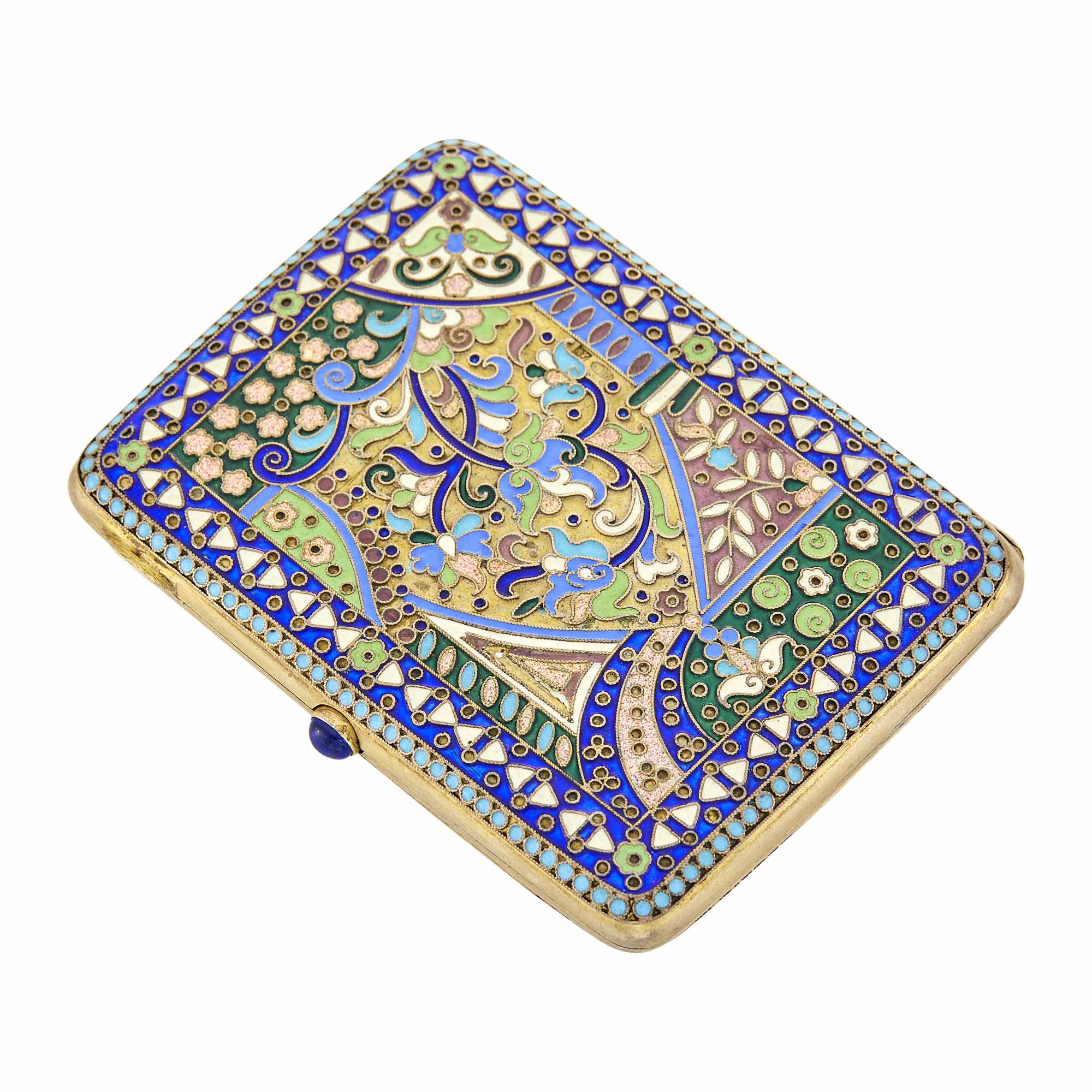 Lot image - Russian Silver-Gilt and Cloisonné Enamel Cigarette Case