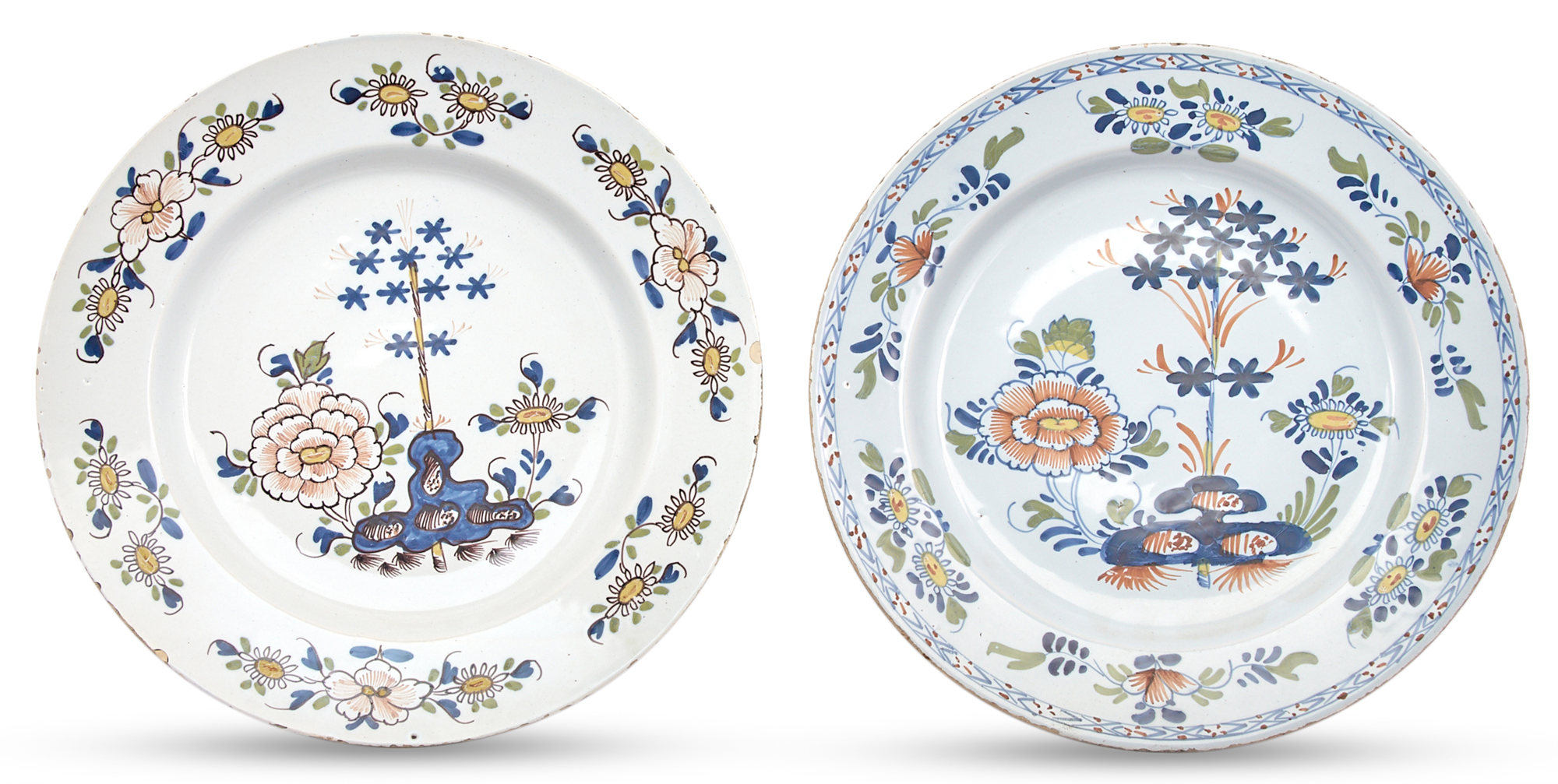 Lot image - Two English Delft Polychrome Chargers