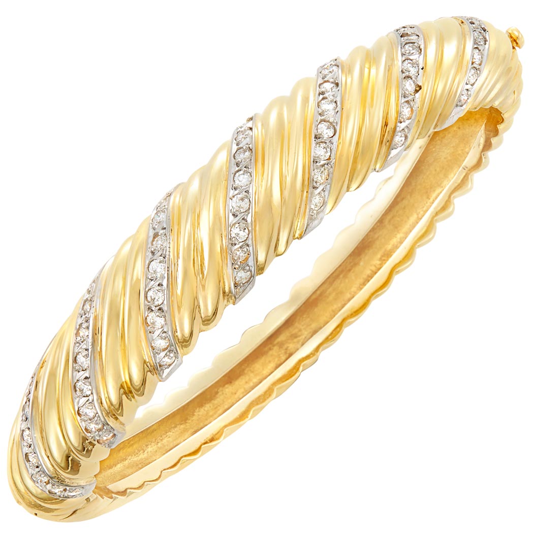 Lot image - Two-Color Gold and Diamond Bangle Bracelet