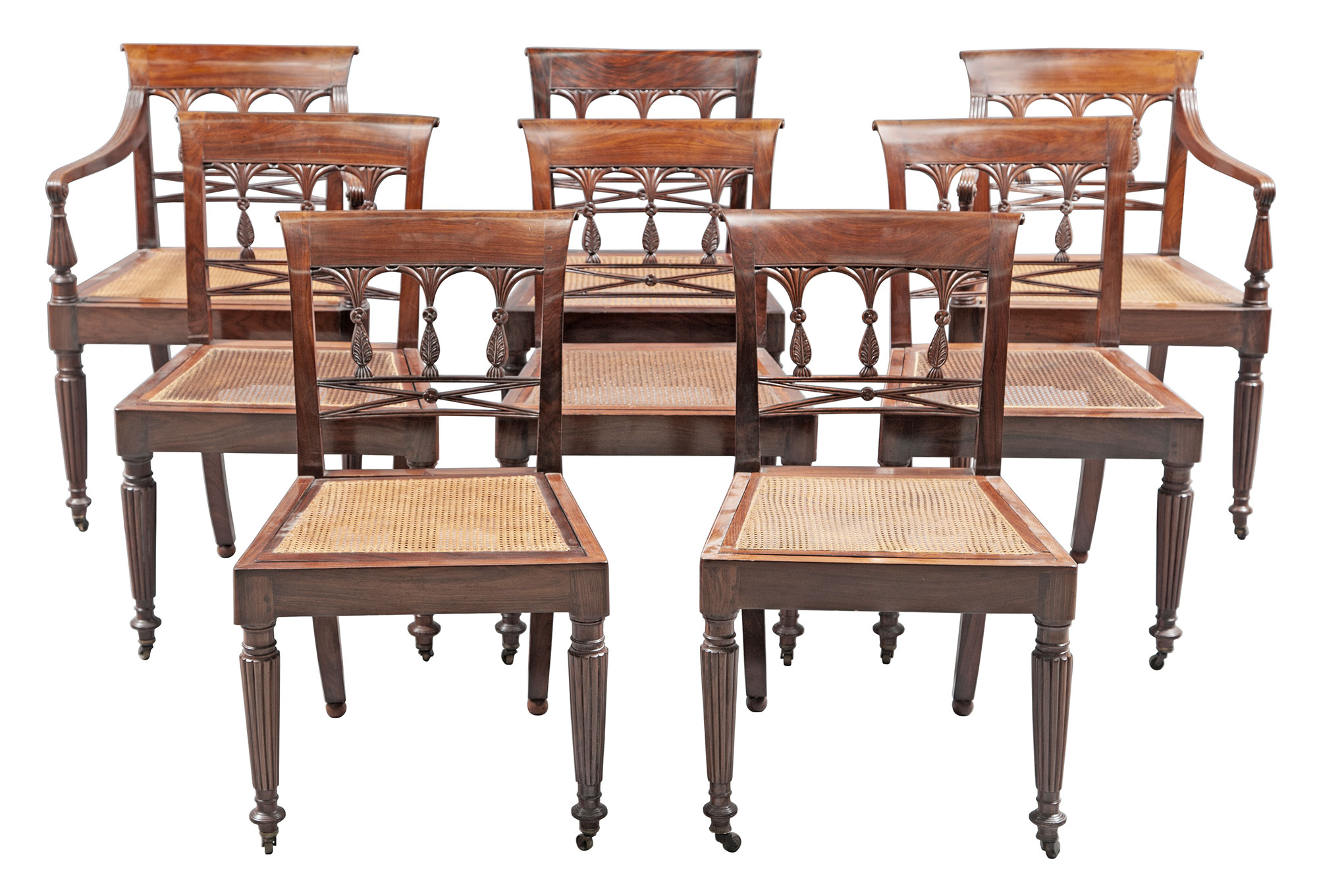 Lot image - Set of Eight Anglo-Indian Hardwood Dining Chairs