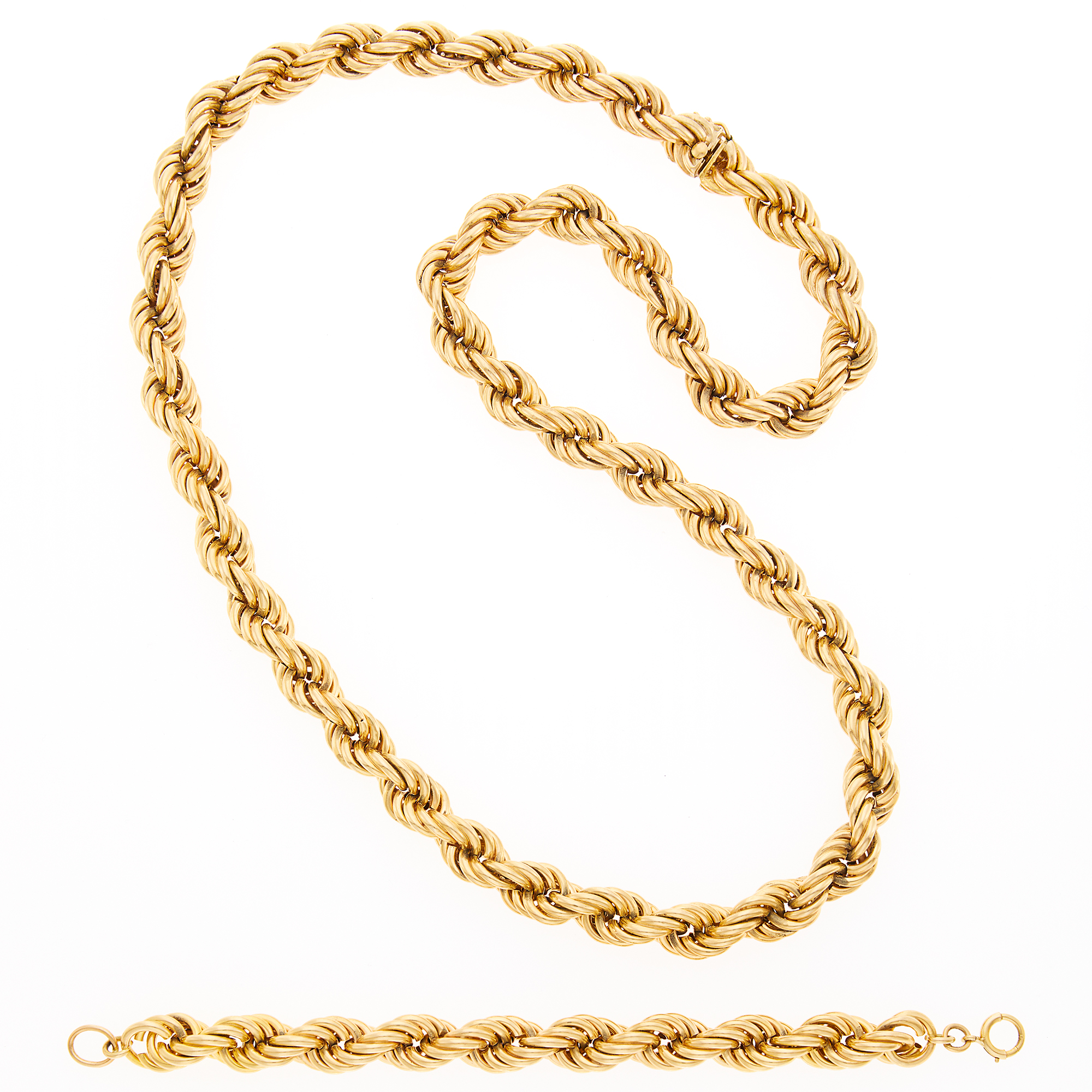Lot image - Long Twisted Gold Chain Necklace and Bracelet