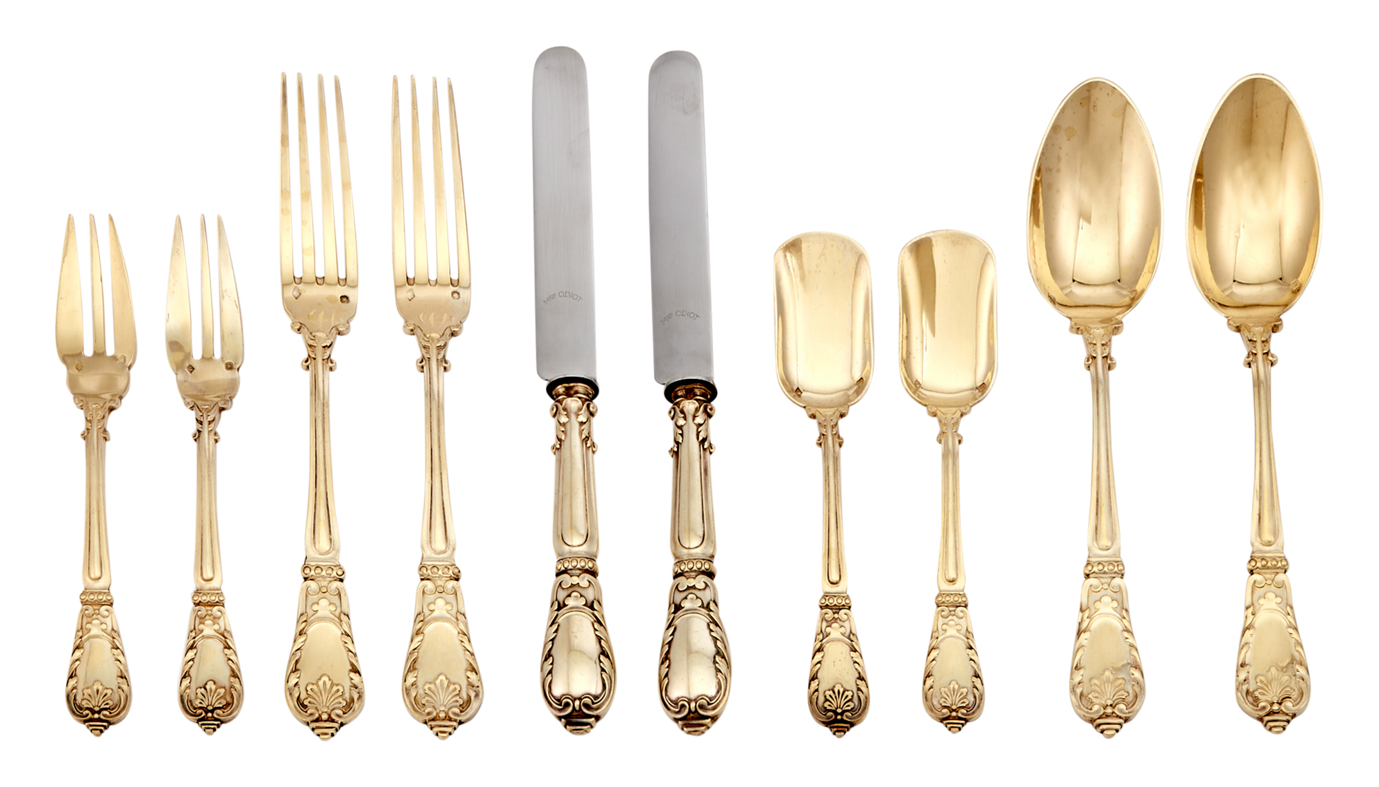 Lot image - Odiot Sterling Silver-Gilt Dessert Service