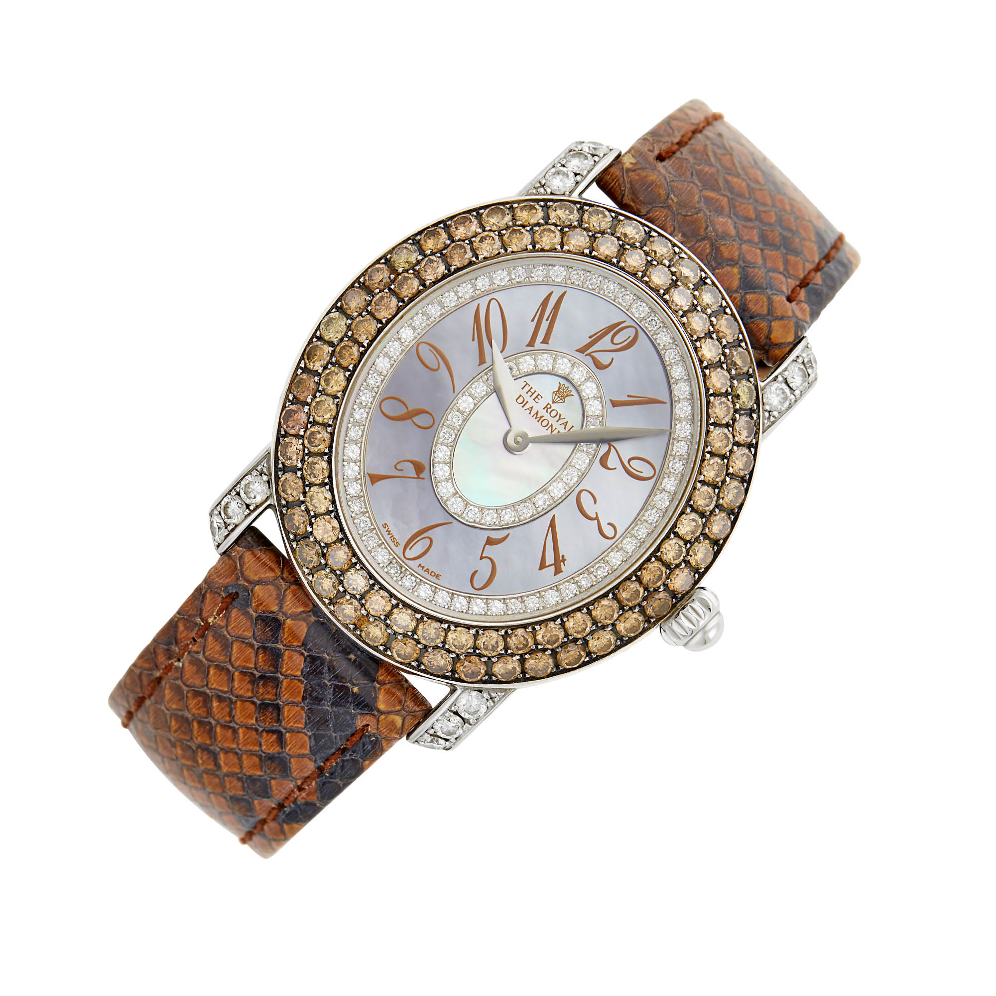 Lot image - Chatila White Gold, Mother-of-Pearl, Diamond and Brown Diamond The Royal Diamond Chic Wristwatch