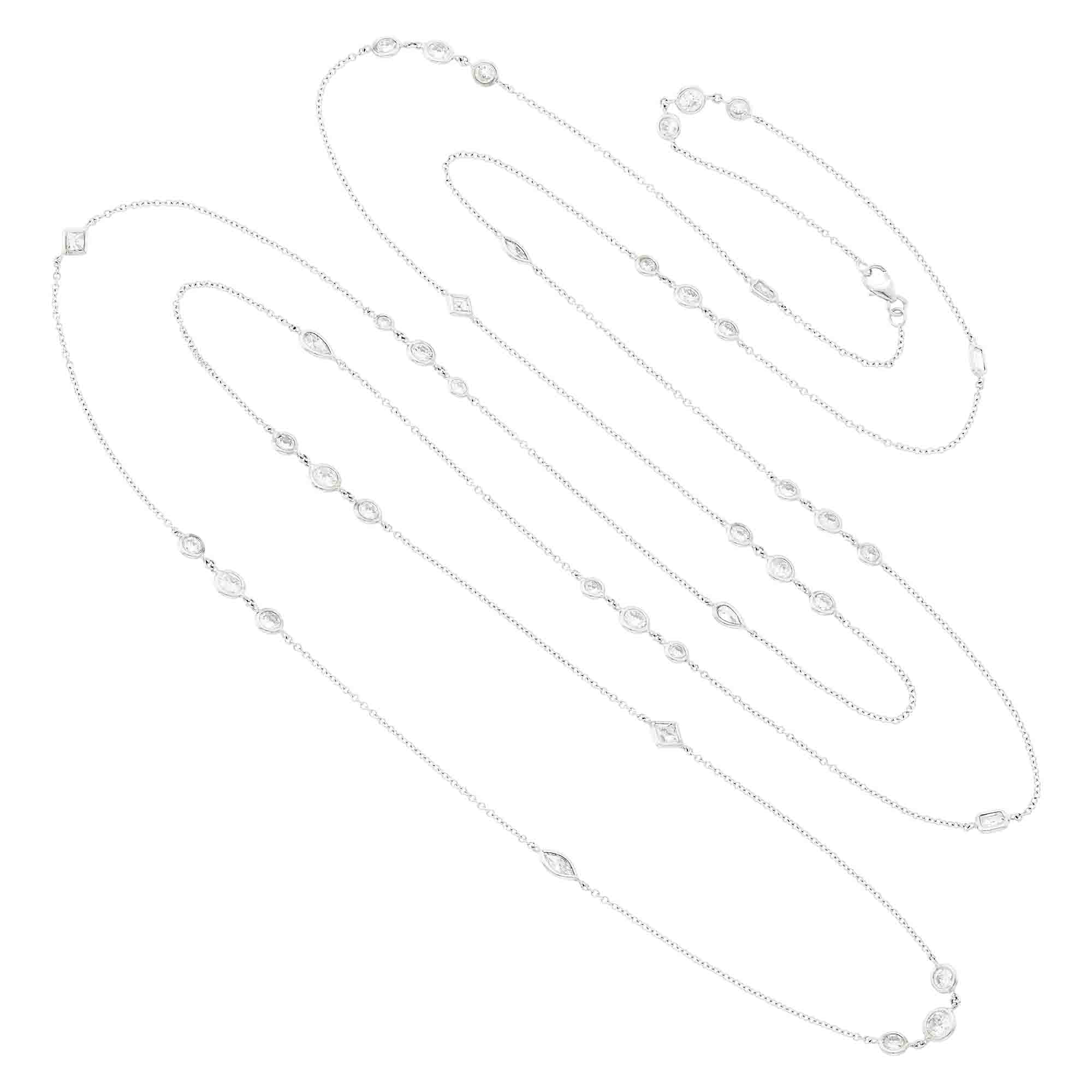 Lot image - Long White Gold and Diamond Chain Necklace