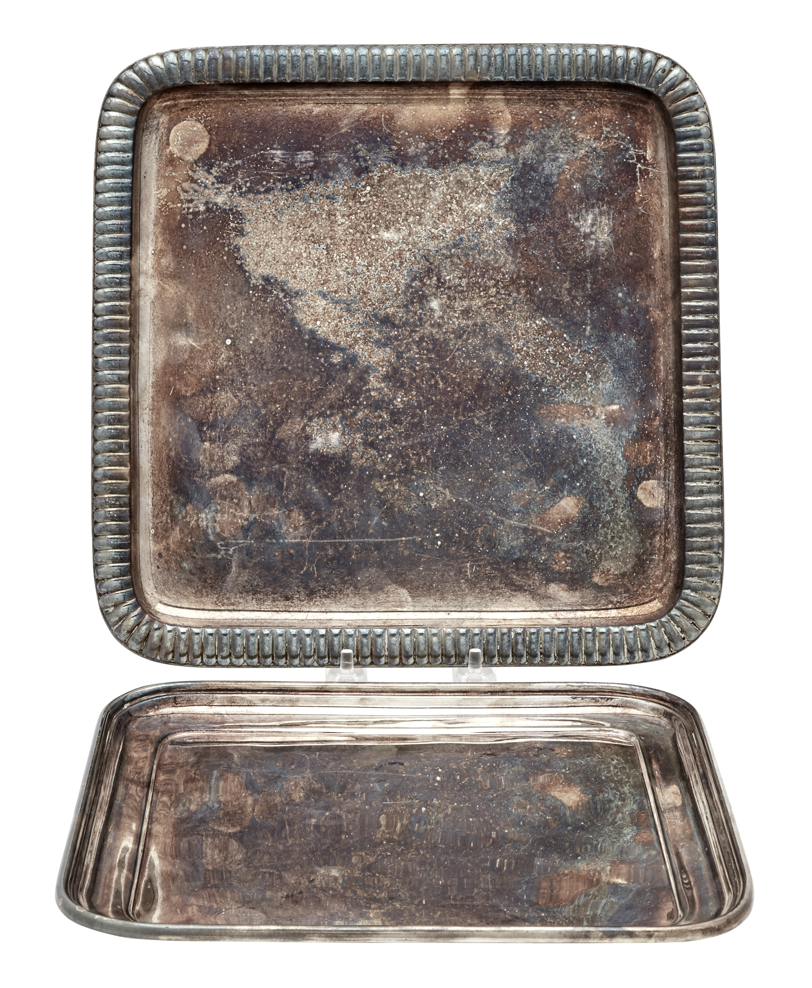 Lot image - Two Silver Plated Square Salvers