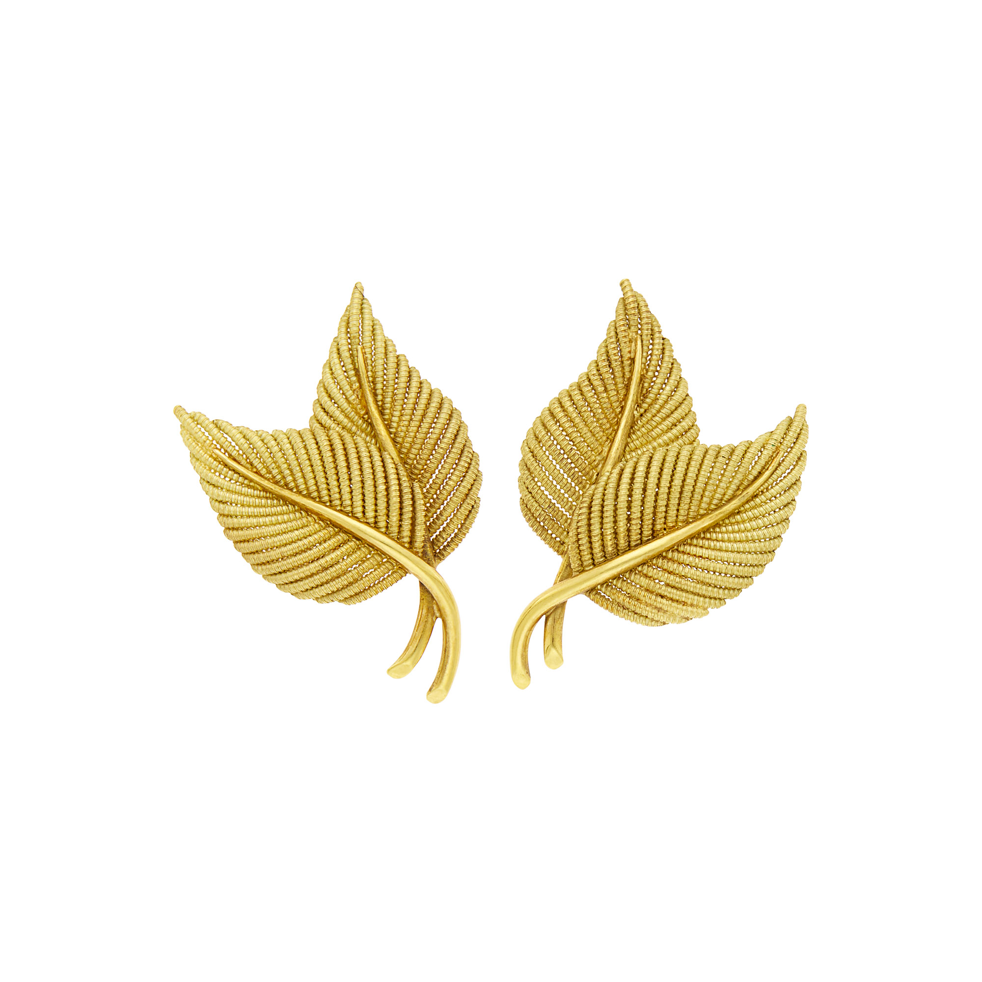 Lot image - Tiffany & Co. Pair of Gold Leaf Earclips