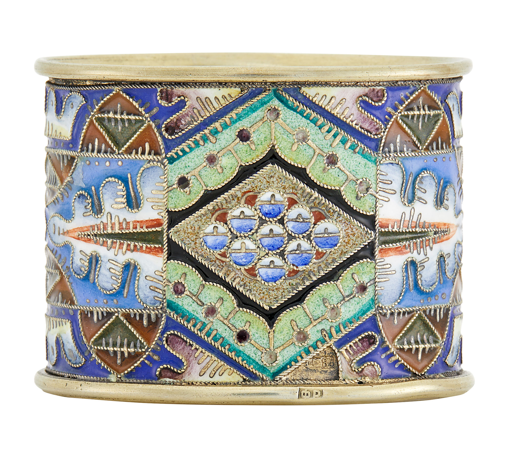 Lot image - Russian Silver and Cloisonné Enamel Napkin Ring
